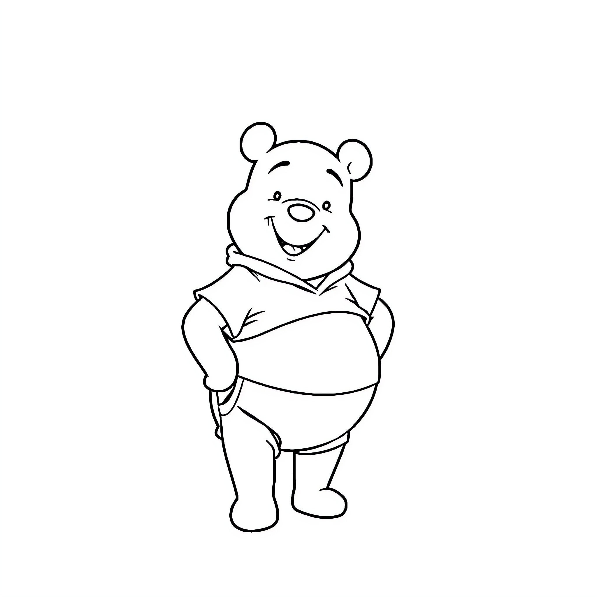Winnie The Pooh in a cheerful pose Coloring Page (free black-and-white line drawing printable PDF for all, from beginners to advanced learners, including children, teens, adults, and seniors)