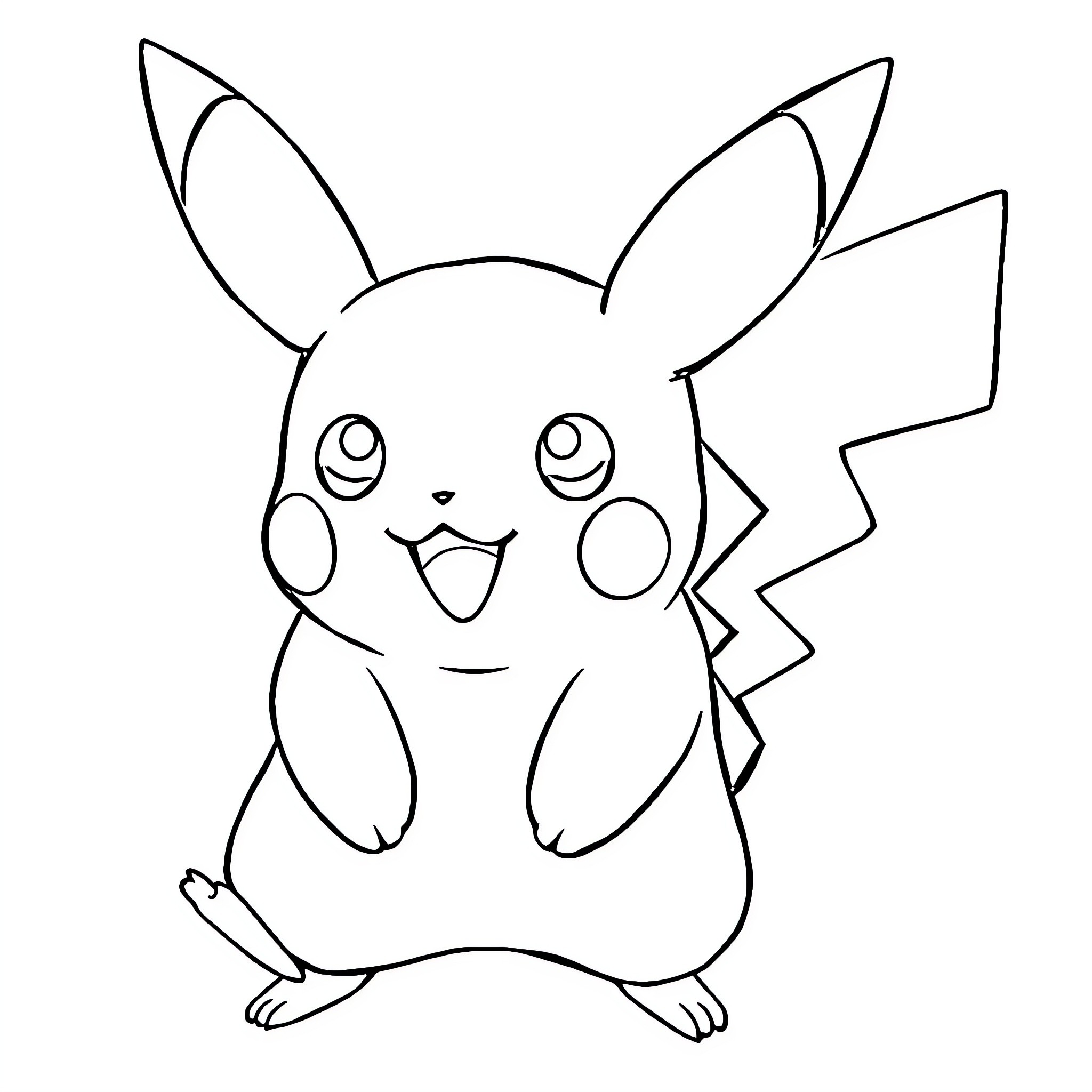 Pikachu in a cheerful pose Coloring Page (free black-and-white line drawing printable PDF for all, from beginners to advanced learners, including children, teens, adults, and seniors)