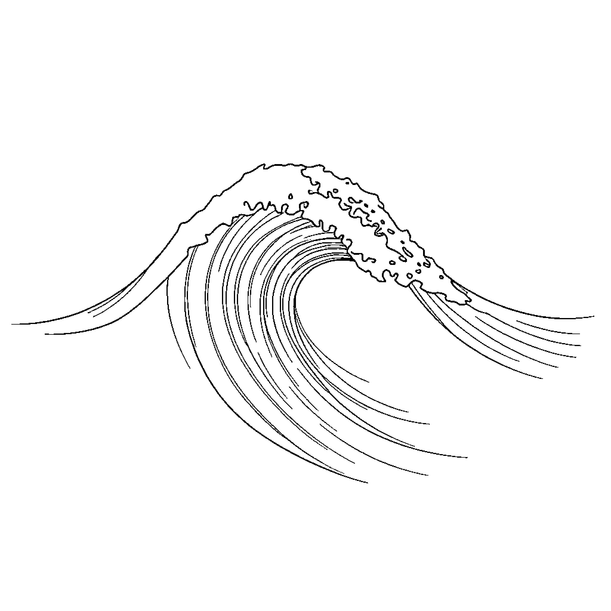 Wave crashing with powerful movement Coloring Page (free black-and-white line drawing printable PDF for all, from beginners to advanced learners, including children, teens, adults, and seniors)