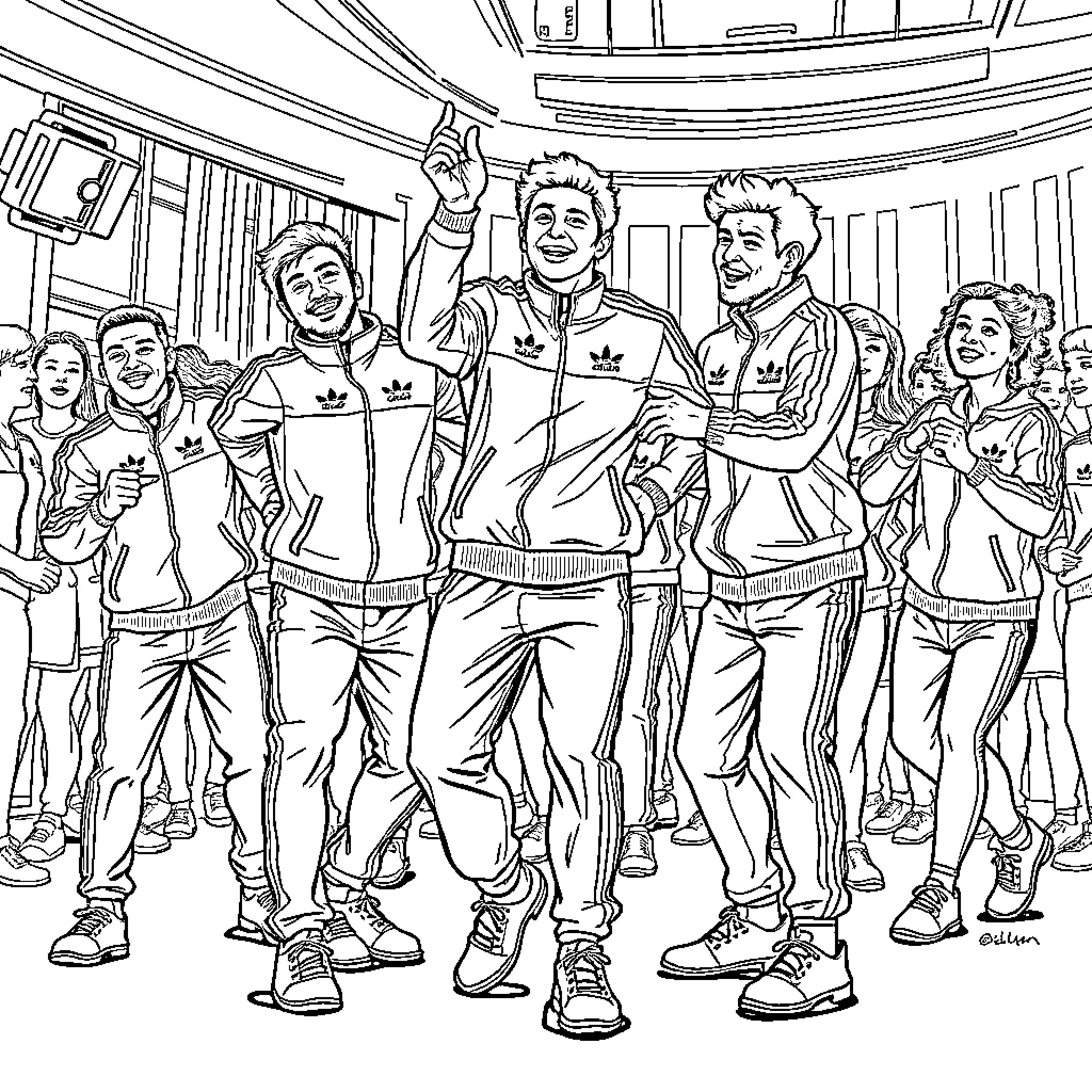 Cinderella's Victory Celebration with Her Team Coloring Page (free black-and-white line drawing printable PDF for all, from beginners to advanced learners, including children, teens, adults, and seniors)