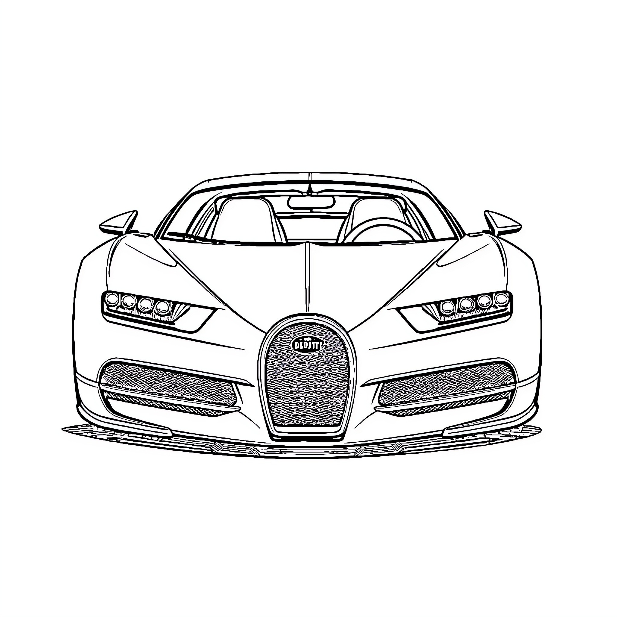 Bugatti supercar in motion Coloring Page (free black-and-white line drawing printable PDF for all, from beginners to advanced learners, including children, teens, adults, and seniors)