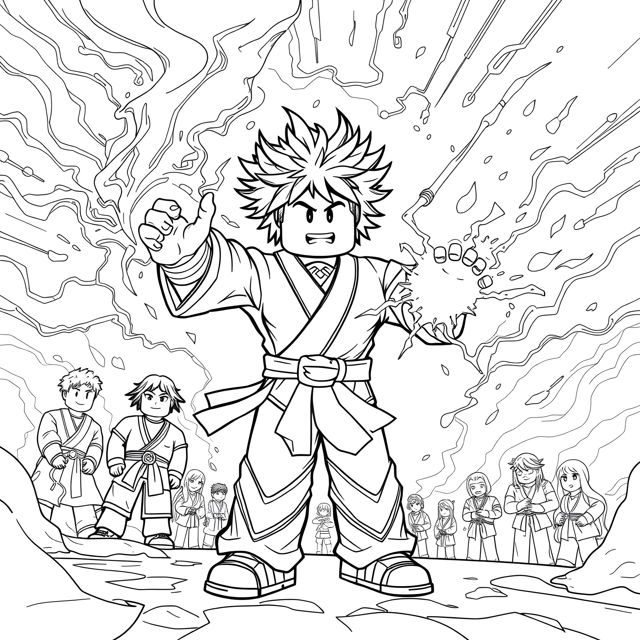 Jujutsu Kaisen - Powerful protagonist wielding energy Coloring Page (free black-and-white line drawing printable PDF for all, from beginners to advanced learners, including children, teens, adults, and seniors)