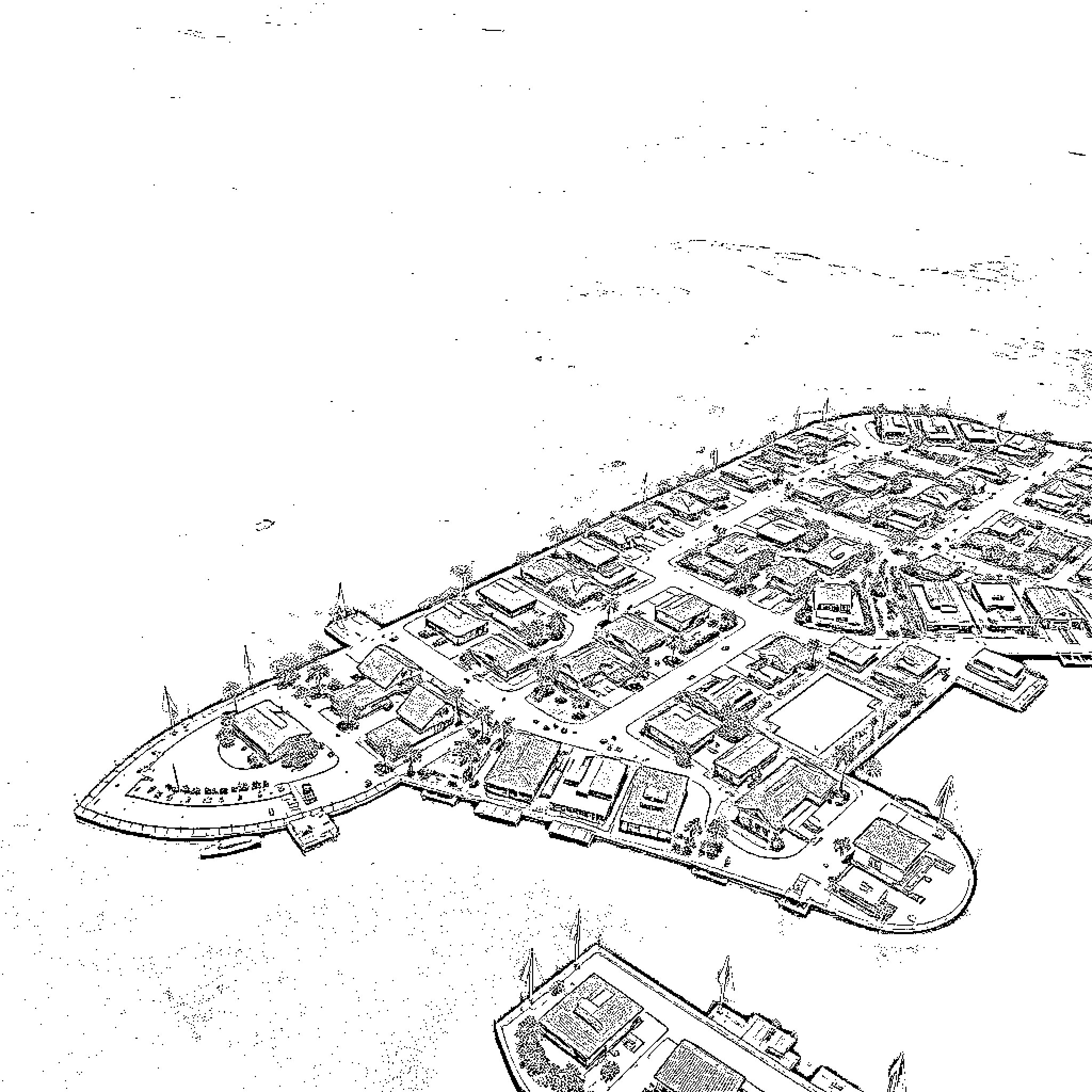 Cape Coral aerial view showing urban development Coloring Page (free black-and-white line drawing printable PDF for all, from beginners to advanced learners, including children, teens, adults, and seniors)
