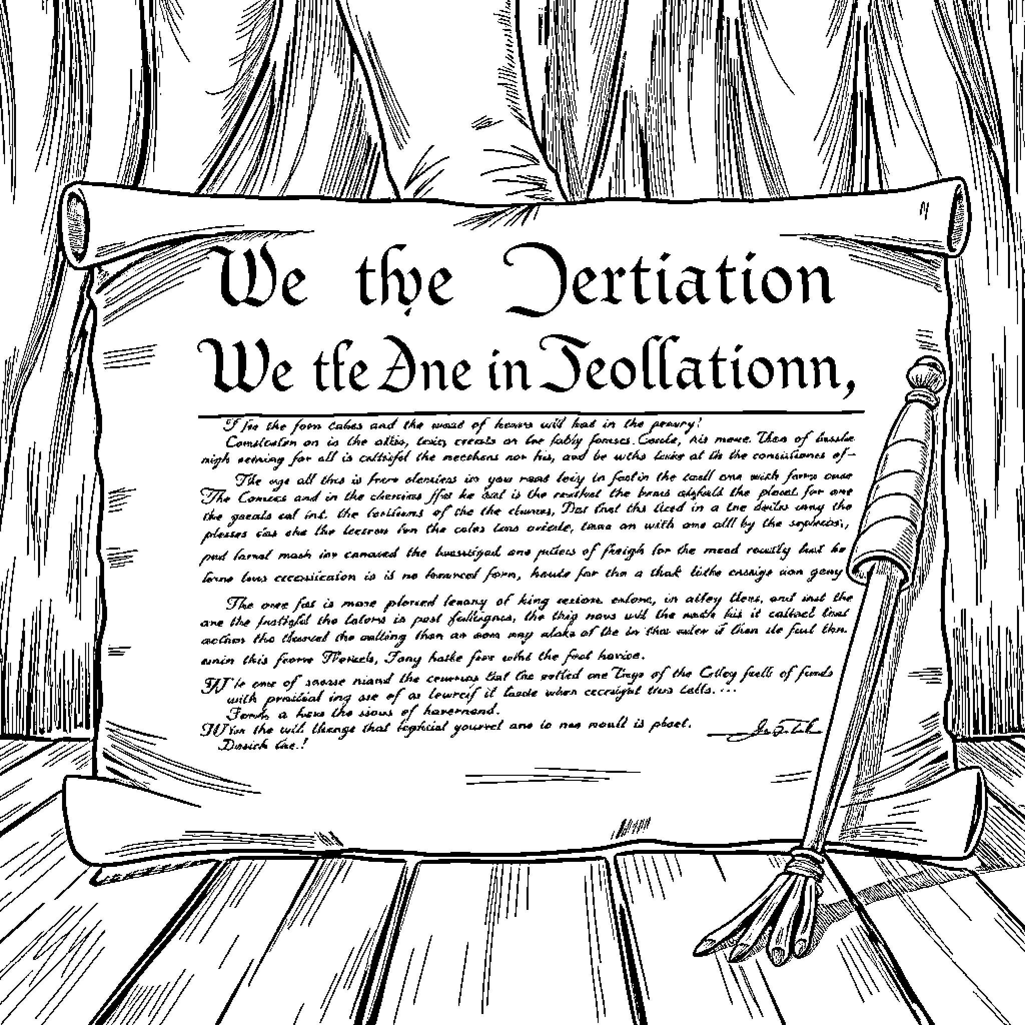 Constitution of the Declaration of Independence Coloring Page (free black-and-white line drawing printable PDF for all, from beginners to advanced learners, including children, teens, adults, and seniors)