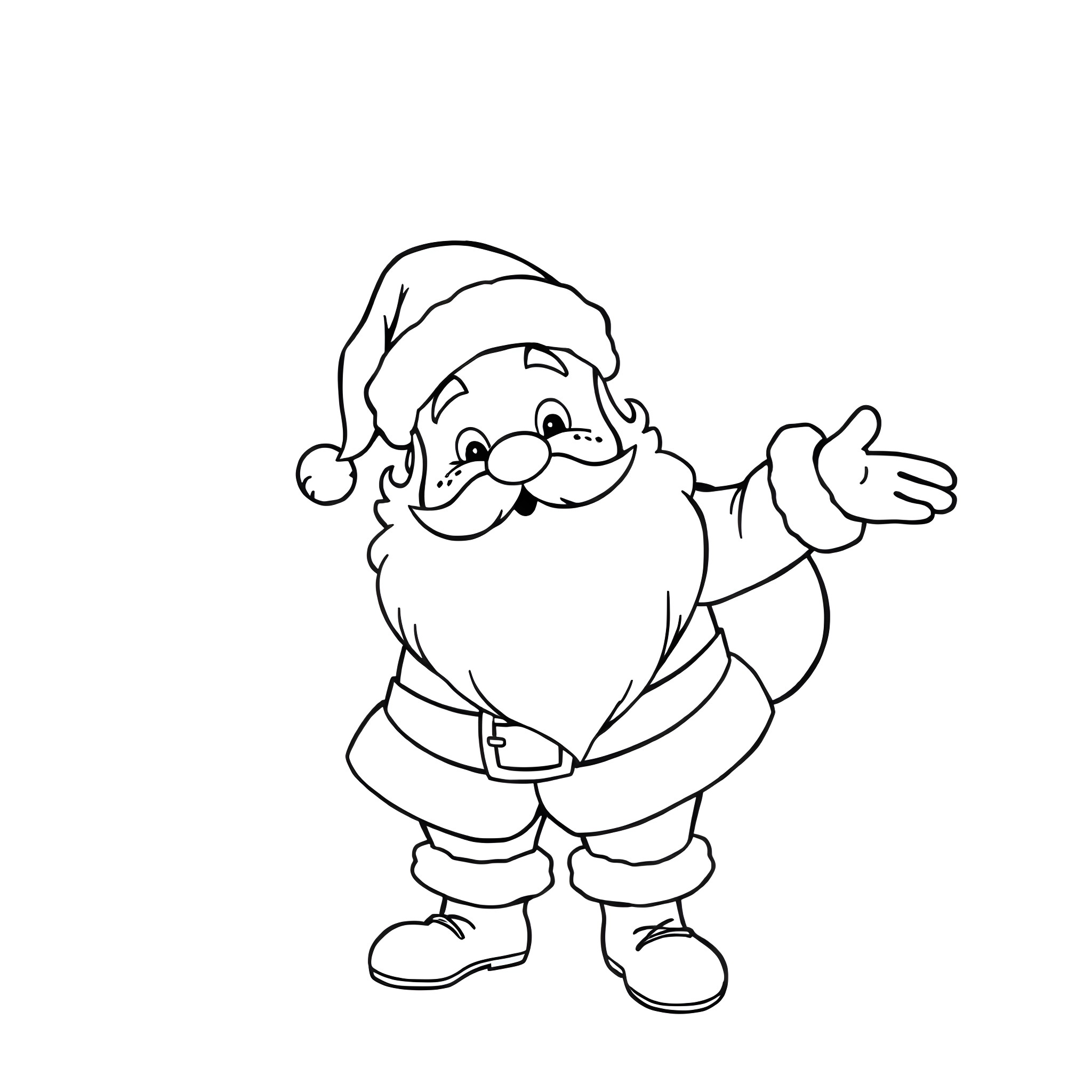 Santa Claus waving happily Coloring Page (free black-and-white line drawing printable PDF for all, from beginners to advanced learners, including children, teens, adults, and seniors)