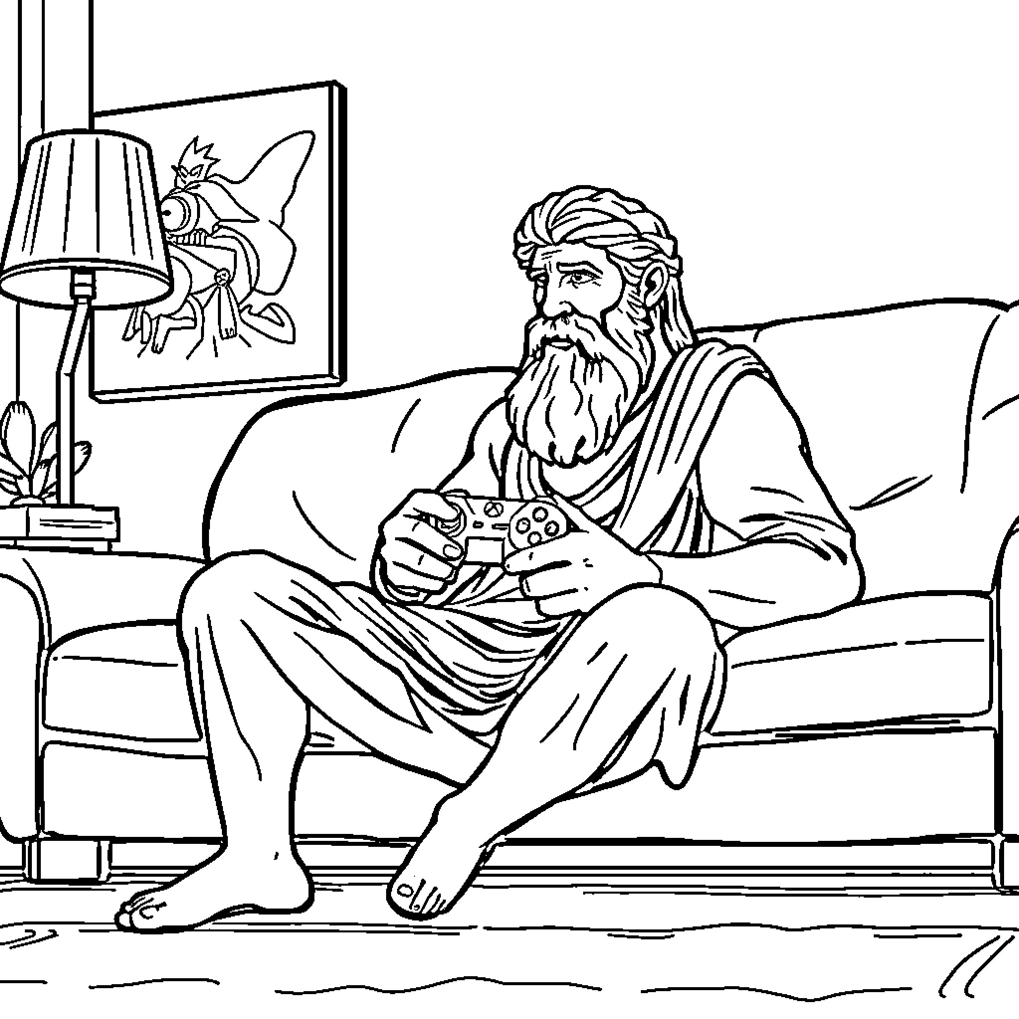 Herodotus contemplating historical accounts in his study Coloring Page (free black-and-white line drawing printable PDF for all, from beginners to advanced learners, including children, teens, adults, and seniors)