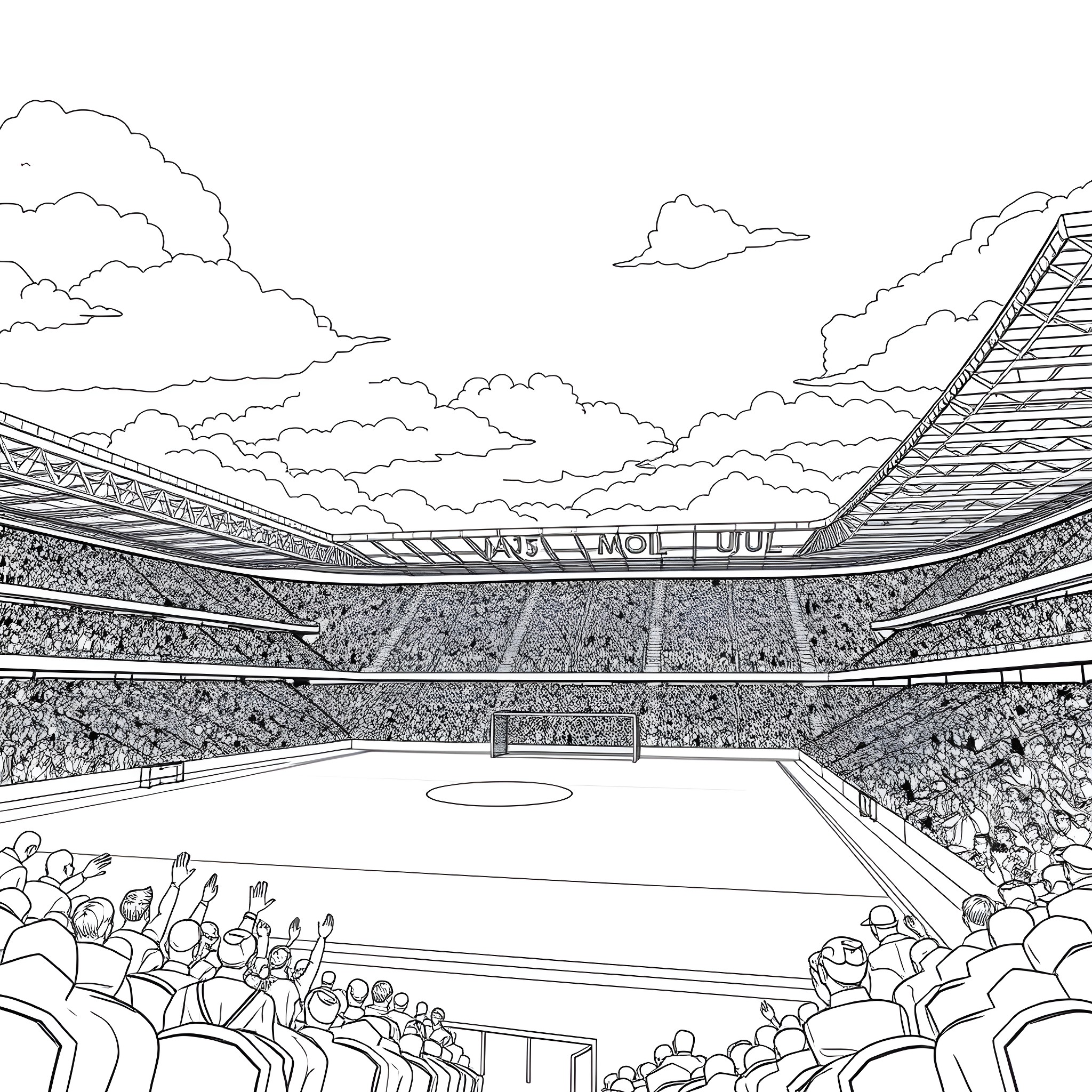 Molineux Stadium: A Scene of Sporting Action and Excitement Coloring Page (free black-and-white line drawing printable PDF for all, from beginners to advanced learners, including children, teens, adults, and seniors)