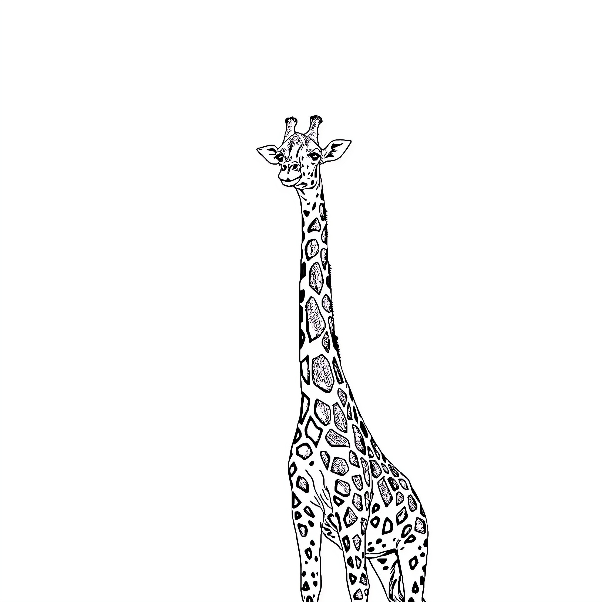 Giraffe standing tall and proud Coloring Page (free black-and-white line drawing printable PDF for all, from beginners to advanced learners, including children, teens, adults, and seniors)