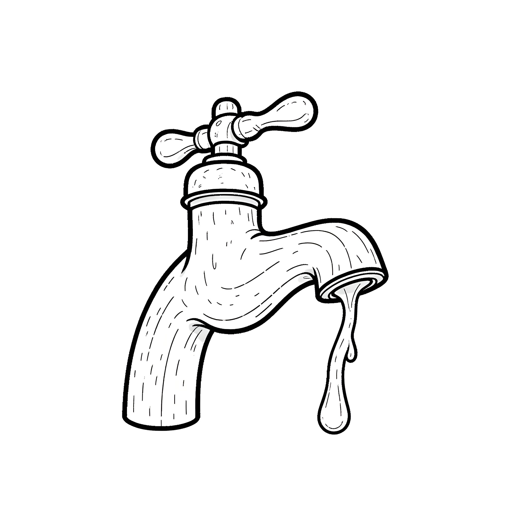 Tap a Dripping Faucet Coloring Page (free black-and-white line drawing printable PDF for all, from beginners to advanced learners, including children, teens, adults, and seniors)