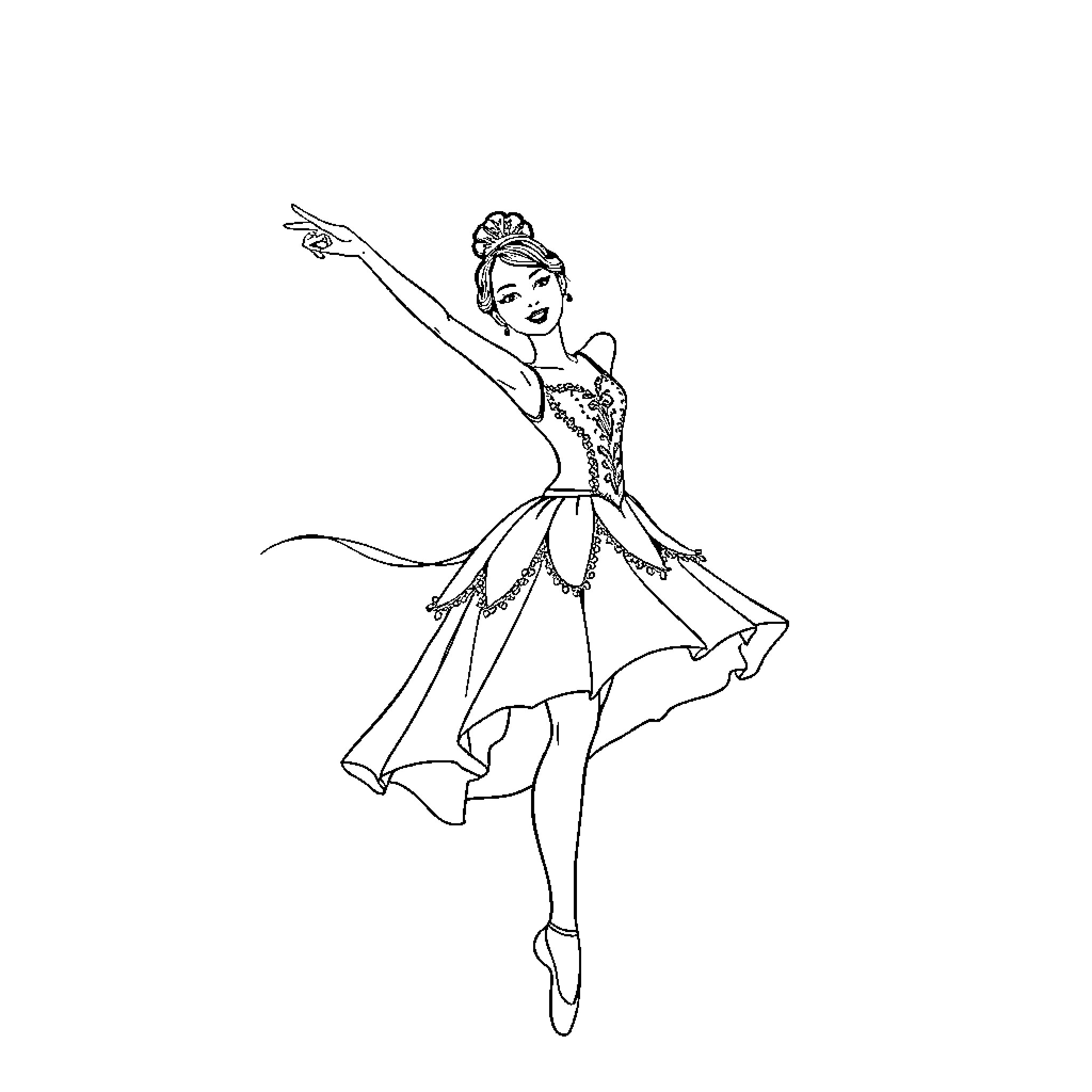 Ballerina dancing gracefully in tutu Coloring Page (free black-and-white line drawing printable PDF for all, from beginners to advanced learners, including children, teens, adults, and seniors)