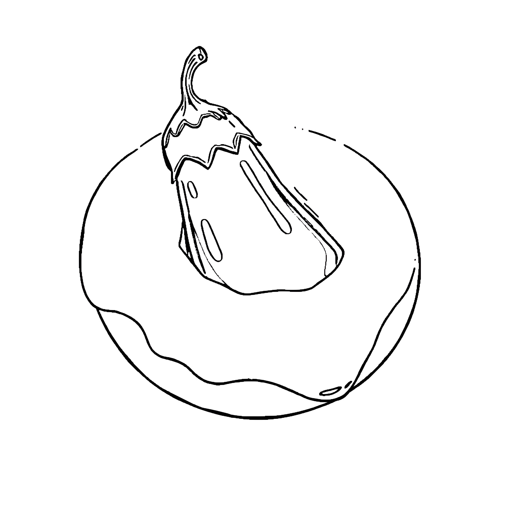 Eggplant illustration with simple outline Coloring Page (free black-and-white line drawing printable PDF for all, from beginners to advanced learners, including children, teens, adults, and seniors)