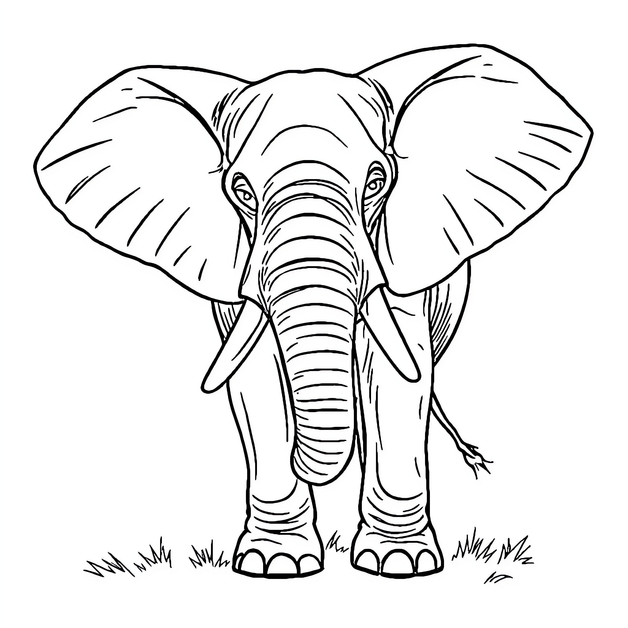Moustique the Mighty Elephant's Determined Approach Coloring Page (free black-and-white line drawing printable PDF for all, from beginners to advanced learners, including children, teens, adults, and seniors)