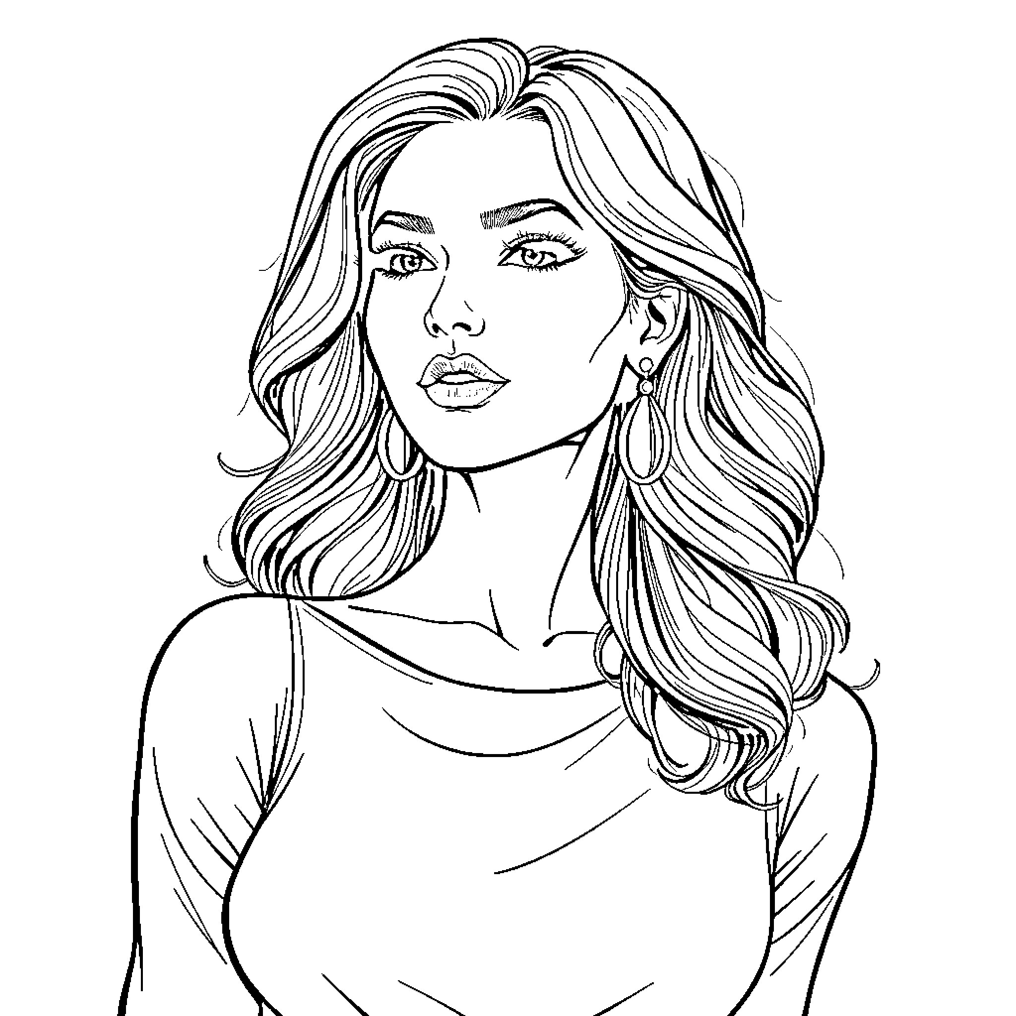 Mama's Glamorous Portrait Coloring Page (free black-and-white line drawing printable PDF for all, from beginners to advanced learners, including children, teens, adults, and seniors)