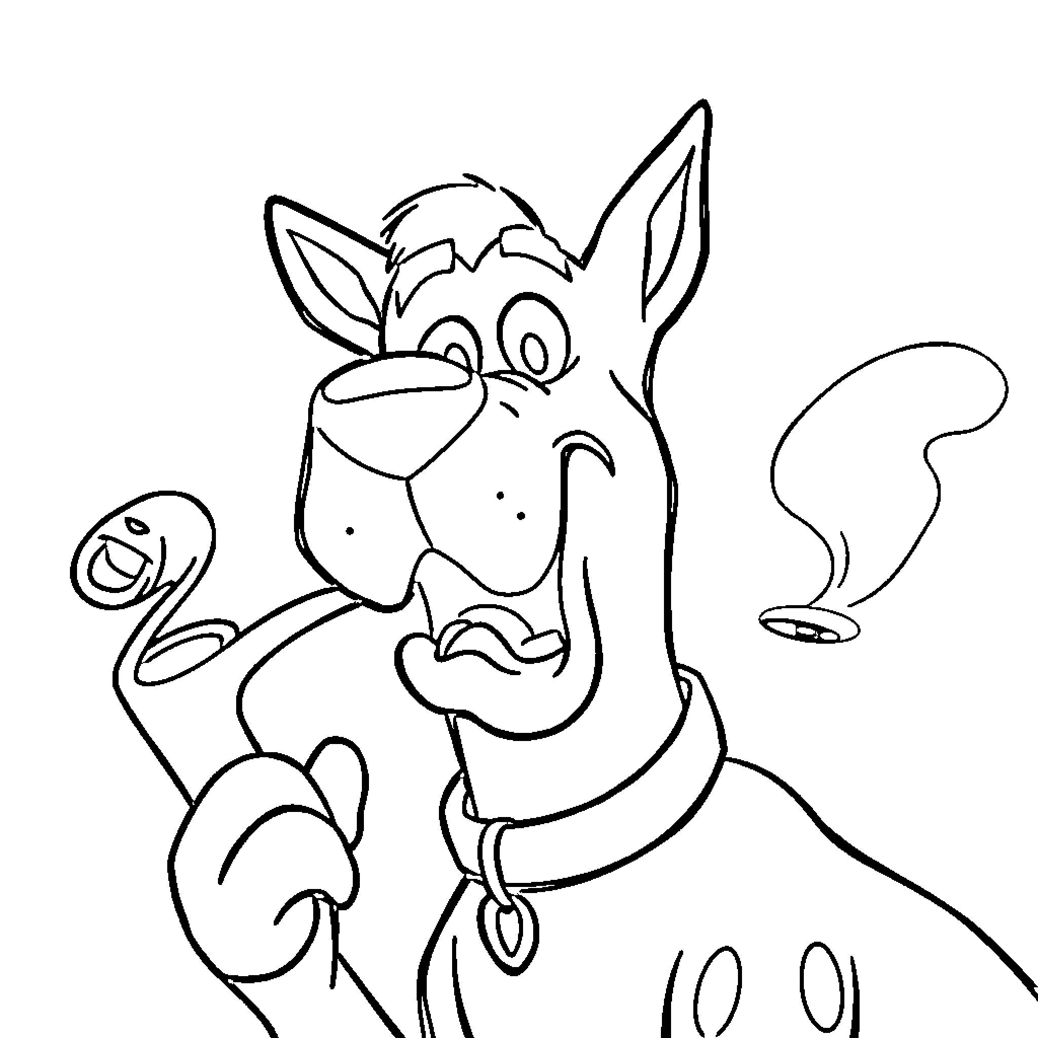 Scooby Doo's Silly Antics Coloring Page (free black-and-white line drawing printable PDF for all, from beginners to advanced learners, including children, teens, adults, and seniors)