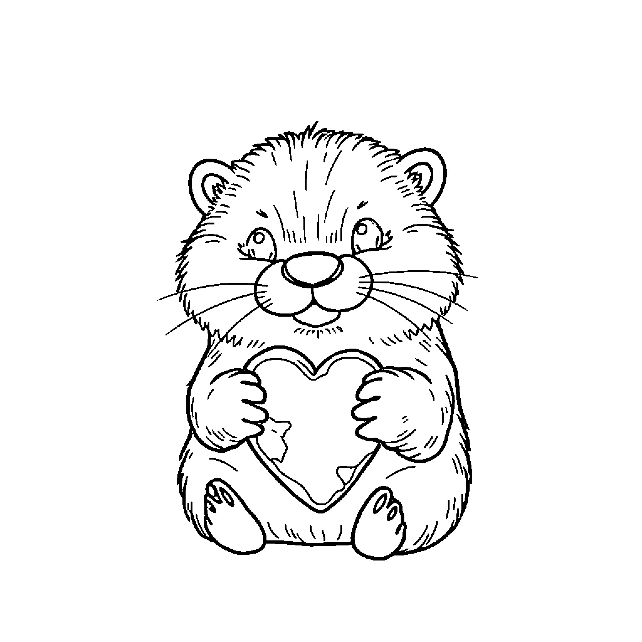 Otter holding a heart-shaped object Coloring Page (free black-and-white line drawing printable PDF for all, from beginners to advanced learners, including children, teens, adults, and seniors)
