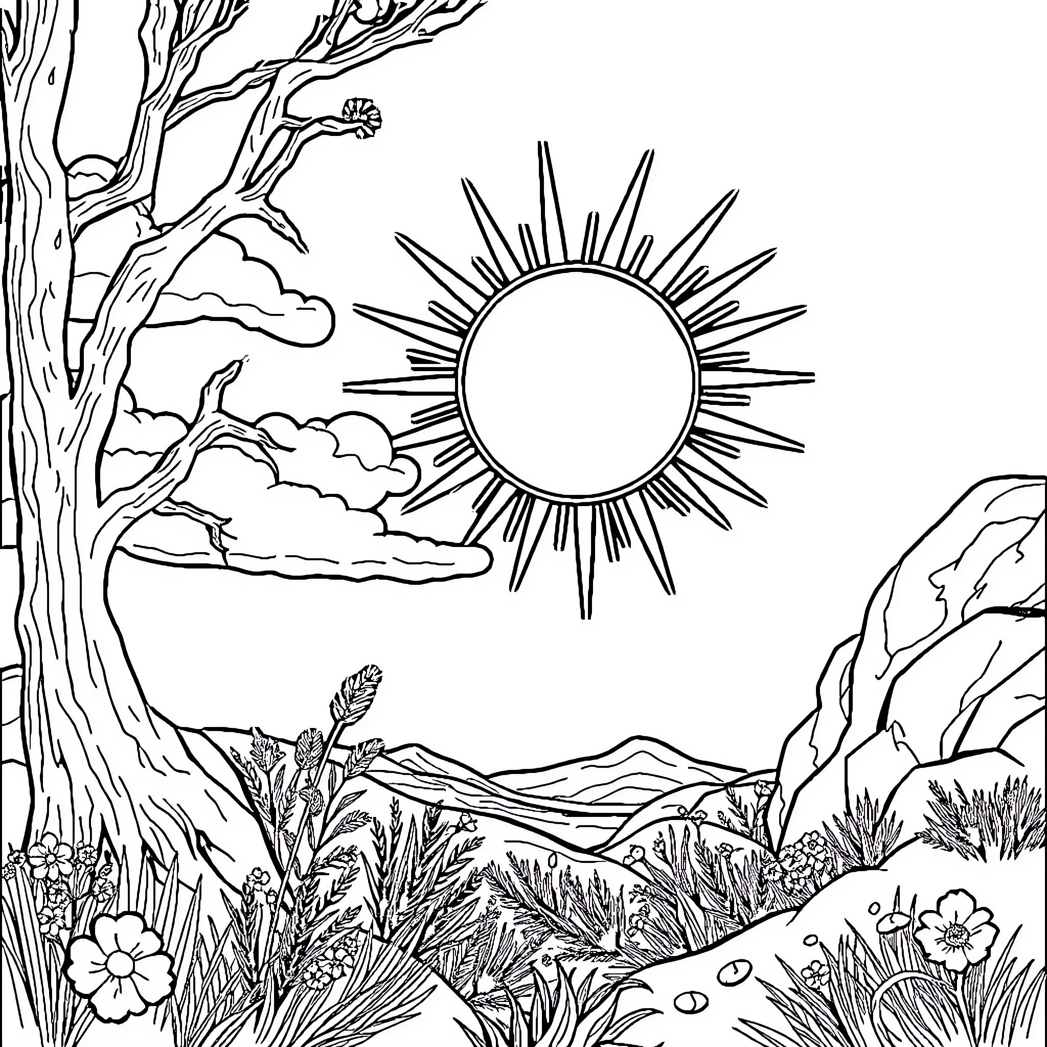 Crown of Nature's Brilliance Coloring Page (free black-and-white line drawing printable PDF for all, from beginners to advanced learners, including children, teens, adults, and seniors)