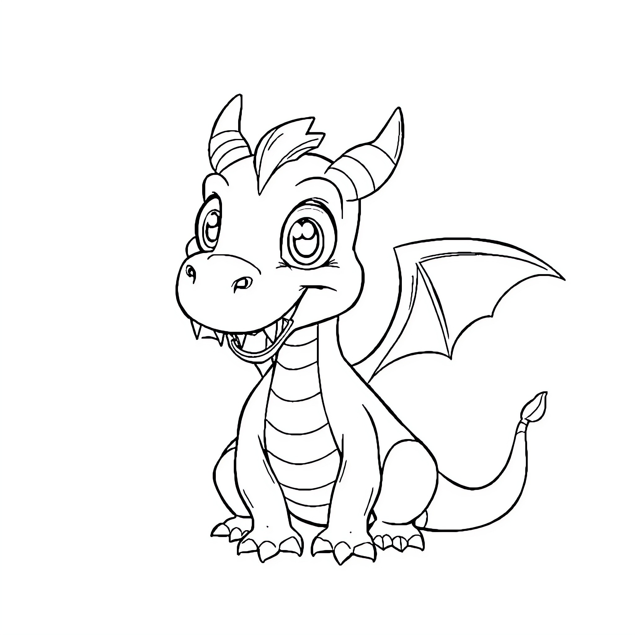 Toothless the Friendly Dragon Coloring Page (free black-and-white line drawing printable PDF for all, from beginners to advanced learners, including children, teens, adults, and seniors)