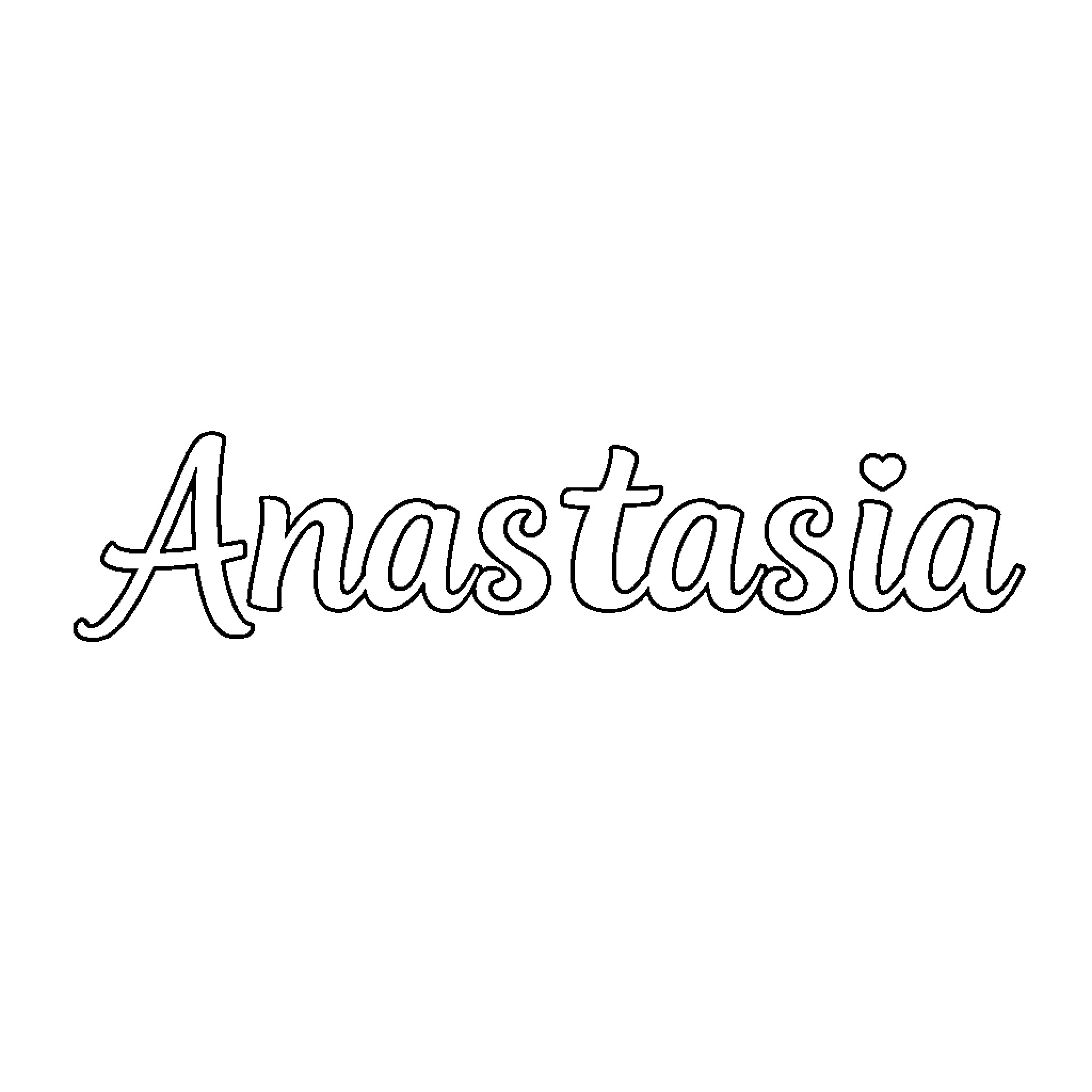 Anastasia in calligraphic text Coloring Page (free black-and-white line drawing printable PDF for all, from beginners to advanced learners, including children, teens, adults, and seniors)
