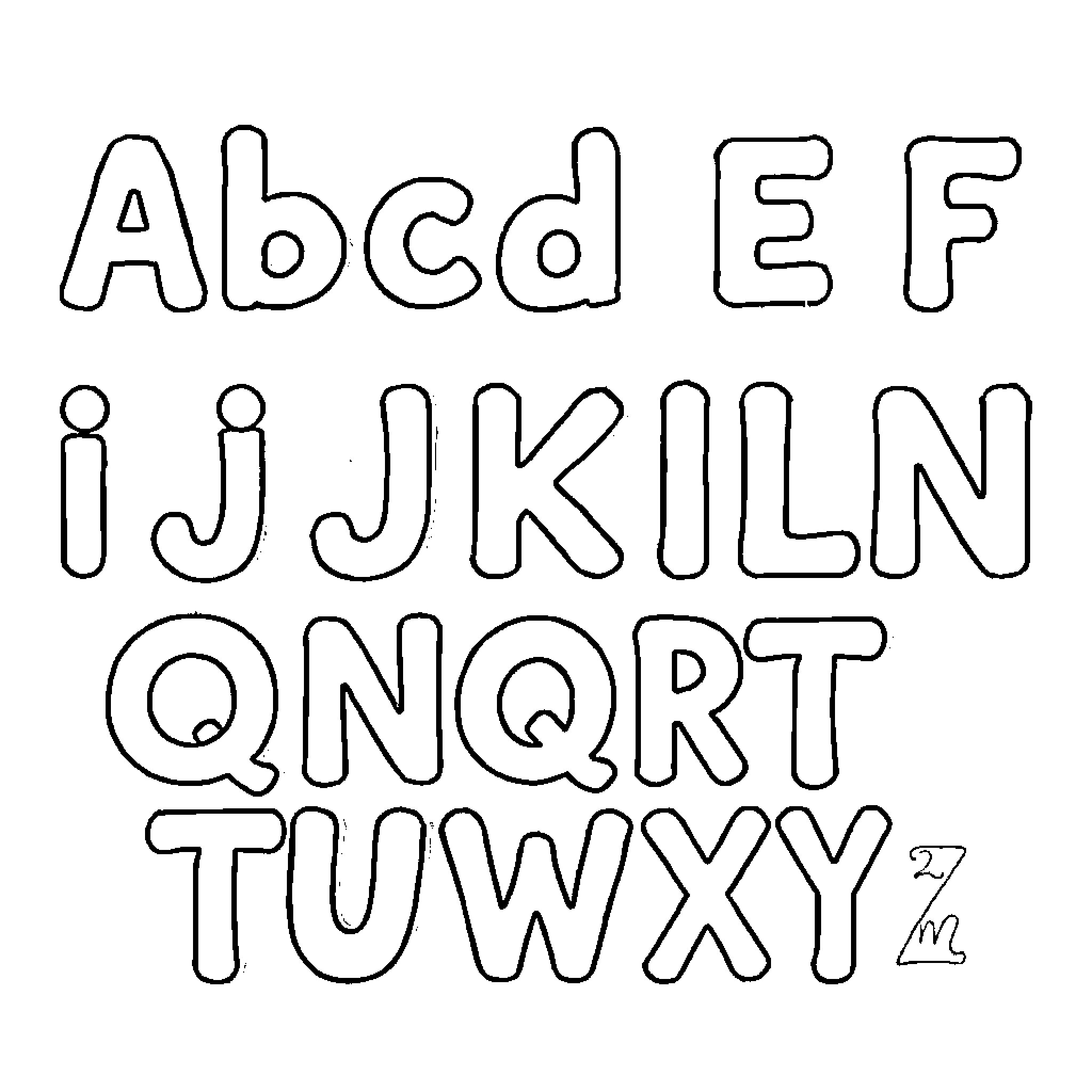 Alphabet letters with unique stylized shapes Coloring Page (free black-and-white line drawing printable PDF for all, from beginners to advanced learners, including children, teens, adults, and seniors)