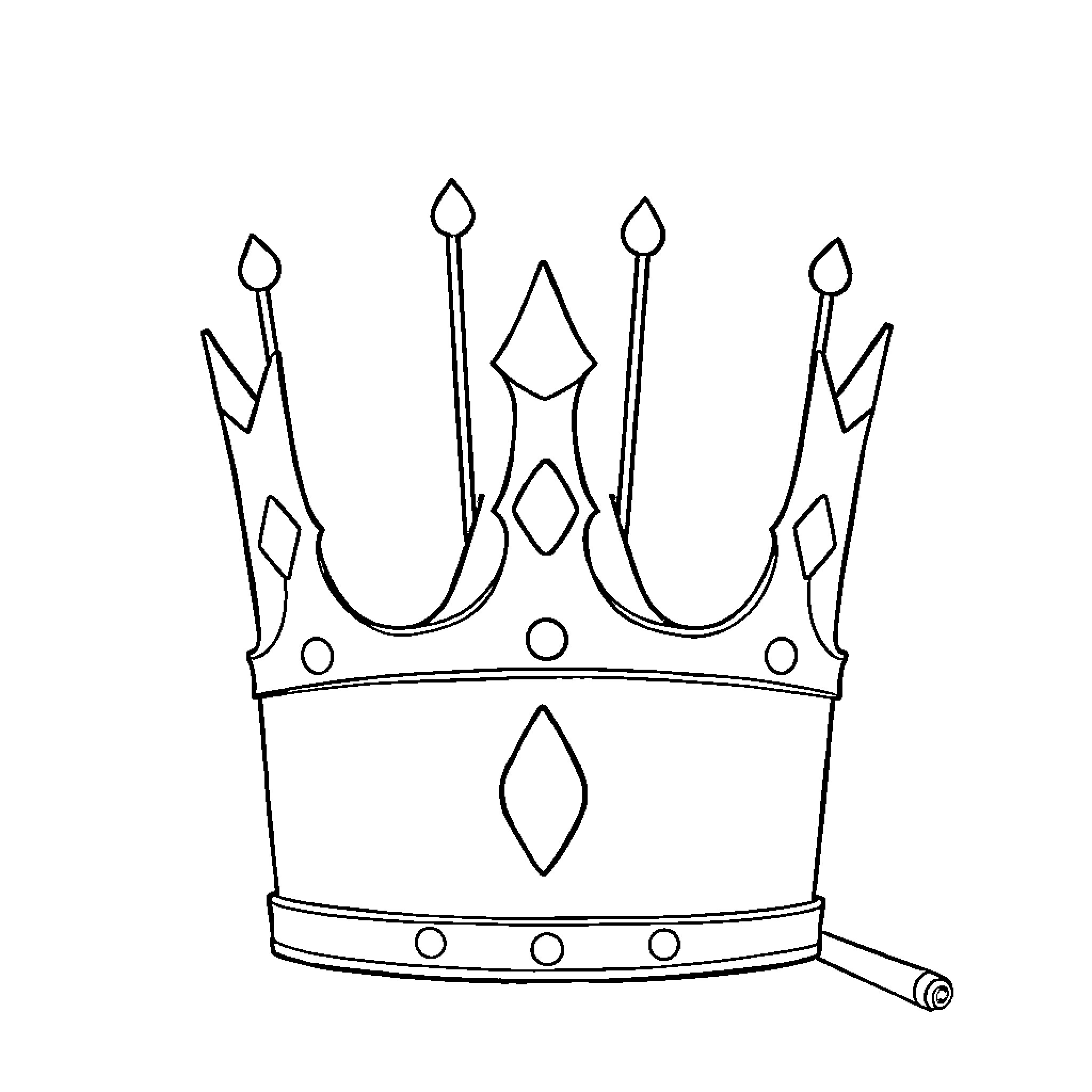 Crown with Ornate Peaks and Diamonds Coloring Page (free black-and-white line drawing printable PDF for all, from beginners to advanced learners, including children, teens, adults, and seniors)