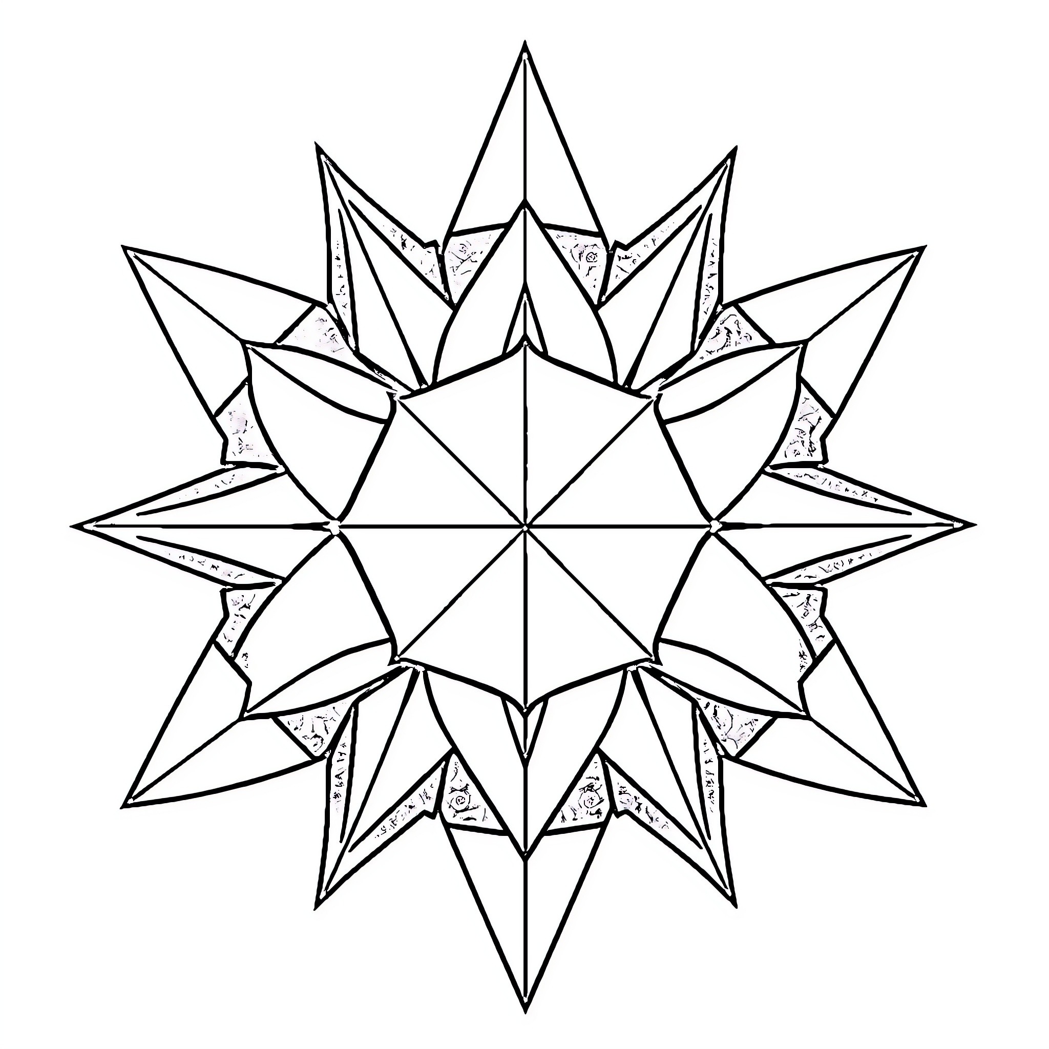 Geometric Figure with Intricate Shapes and Patterns Coloring Page (free black-and-white line drawing printable PDF for all, from beginners to advanced learners, including children, teens, adults, and seniors)