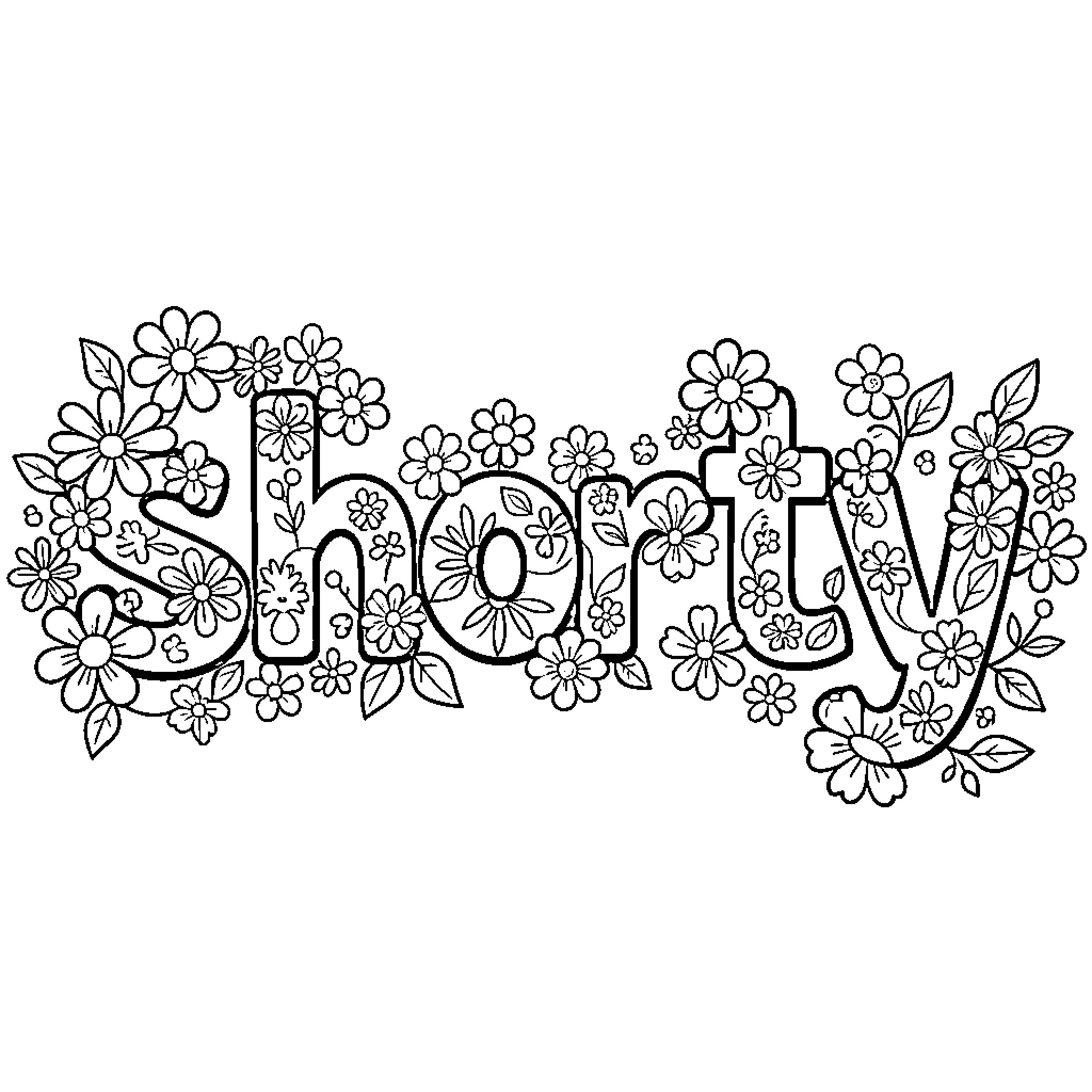 Shorty's Flowery Springtime Delight Coloring Page (free black-and-white line drawing printable PDF for all, from beginners to advanced learners, including children, teens, adults, and seniors)