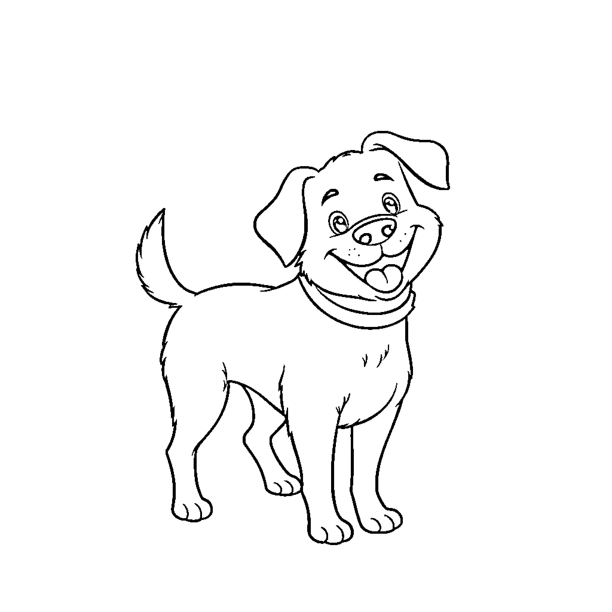 Dog smiling happily in line art drawing Coloring Page (free black-and-white line drawing printable PDF for all, from beginners to advanced learners, including children, teens, adults, and seniors)