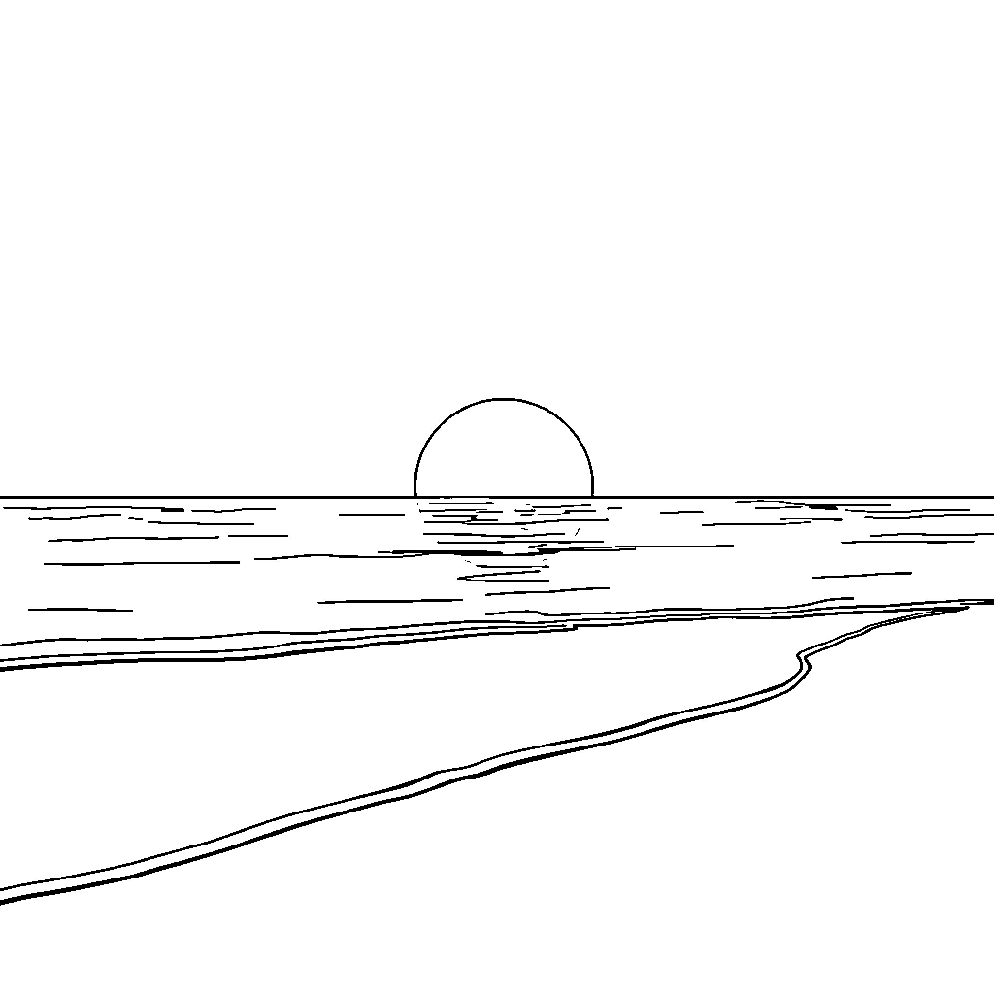 Sun setting over the tranquil seascape Coloring Page (free black-and-white line drawing printable PDF for all, from beginners to advanced learners, including children, teens, adults, and seniors)