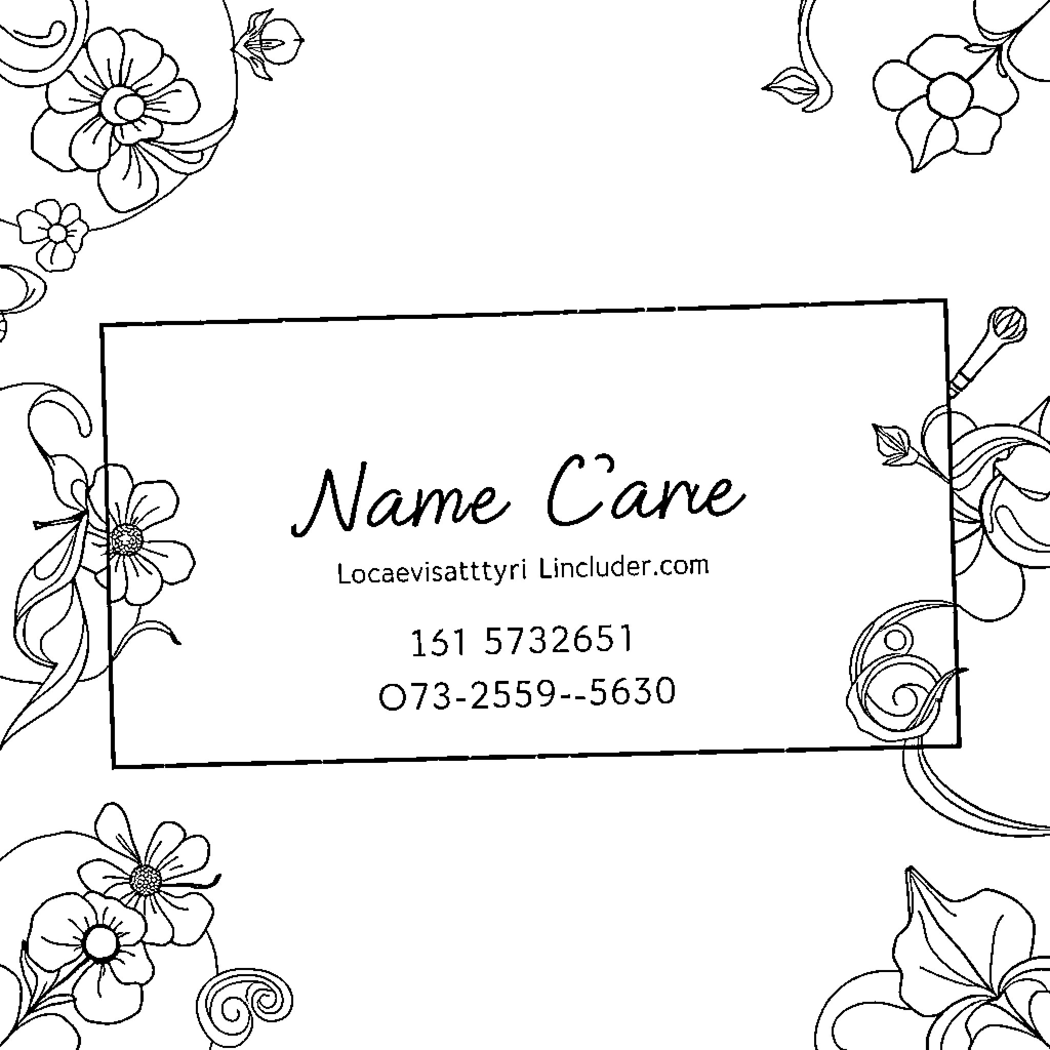Business Card with Floral Designs Coloring Page (free black-and-white line drawing printable PDF for all, from beginners to advanced learners, including children, teens, adults, and seniors)