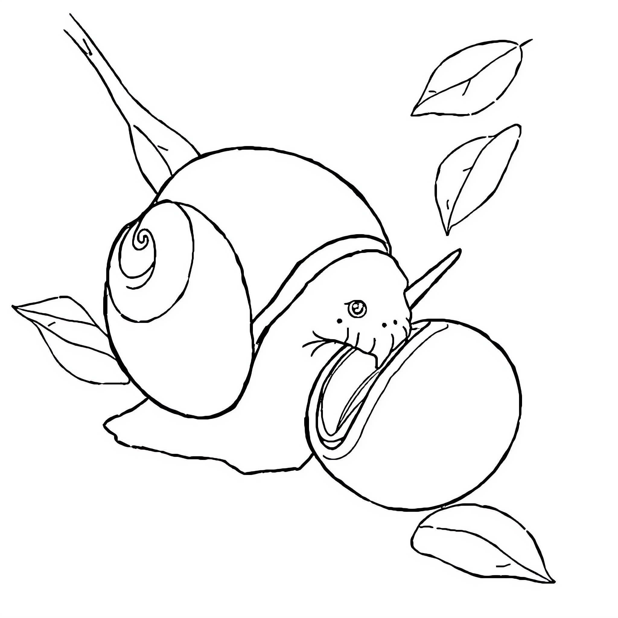 Spiral Underwater Fish with Leaves Coloring Page (free black-and-white line drawing printable PDF for all, from beginners to advanced learners, including children, teens, adults, and seniors)