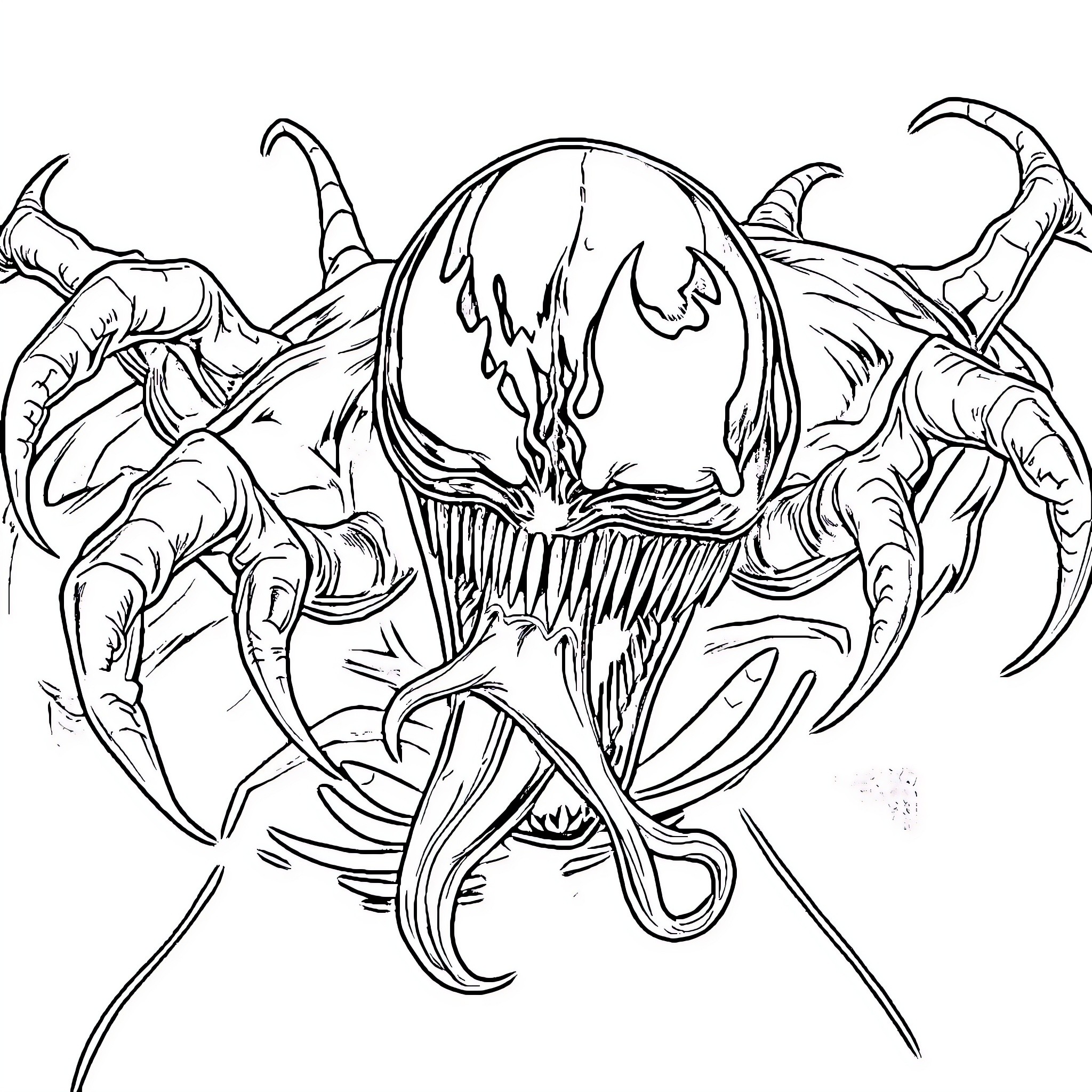 Venom: Monstrous Symbiote Unleashed Coloring Page (free black-and-white line drawing printable PDF for all, from beginners to advanced learners, including children, teens, adults, and seniors)