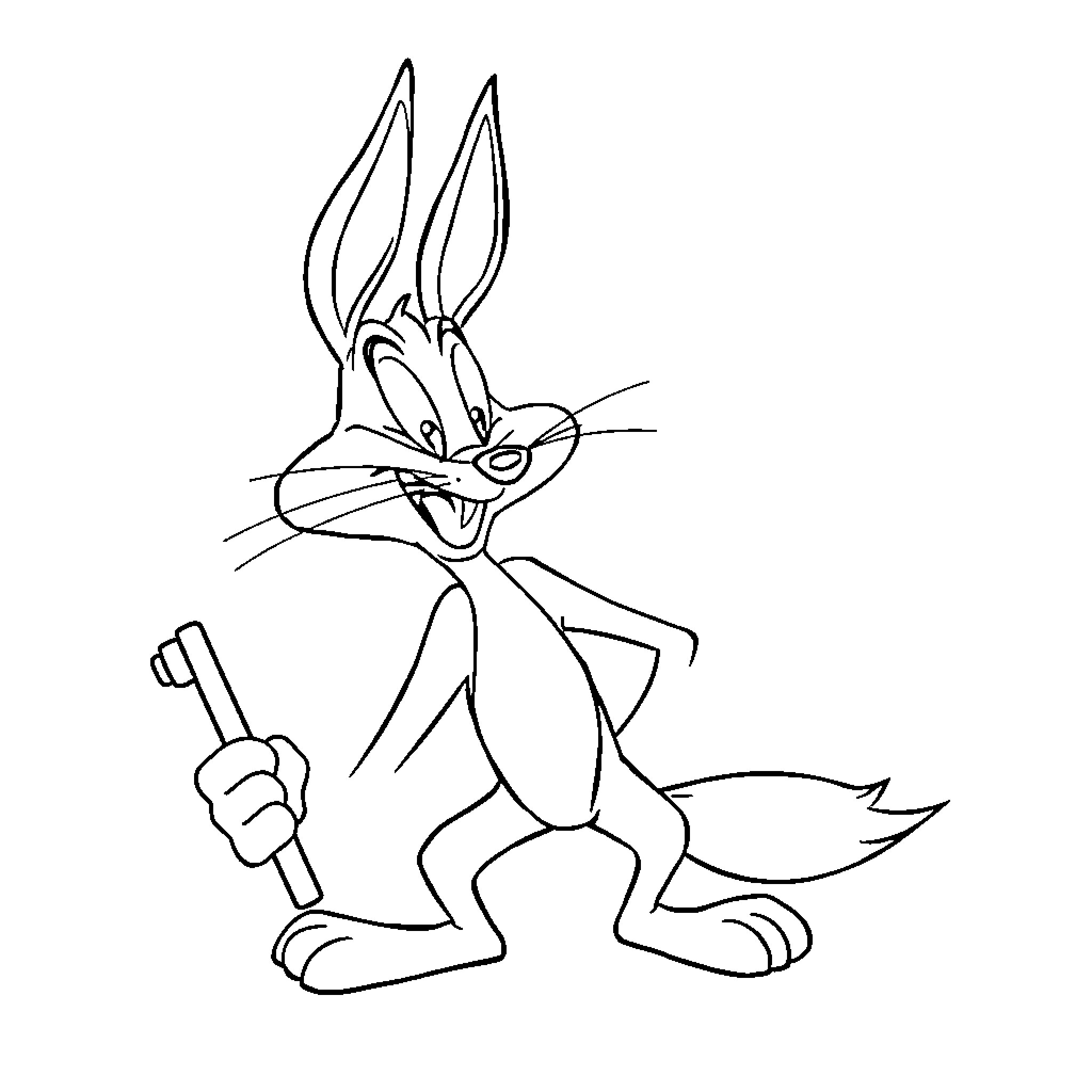 Coyote character holding a tool Coloring Page (free black-and-white line drawing printable PDF for all, from beginners to advanced learners, including children, teens, adults, and seniors)