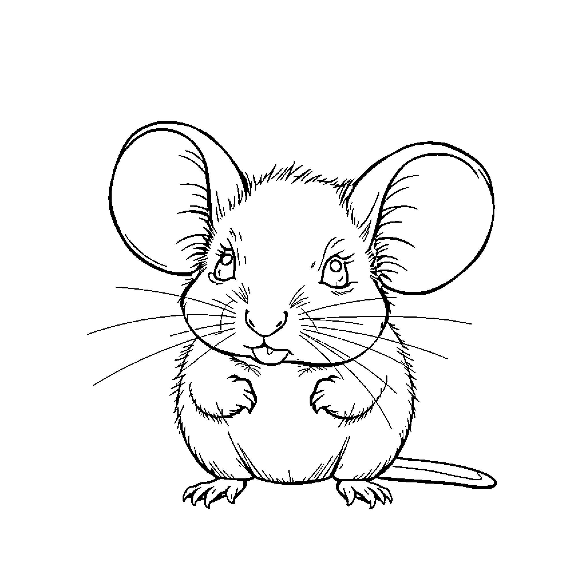 Mouse sitting curiously with big ears Coloring Page (free black-and-white line drawing printable PDF for all, from beginners to advanced learners, including children, teens, adults, and seniors)