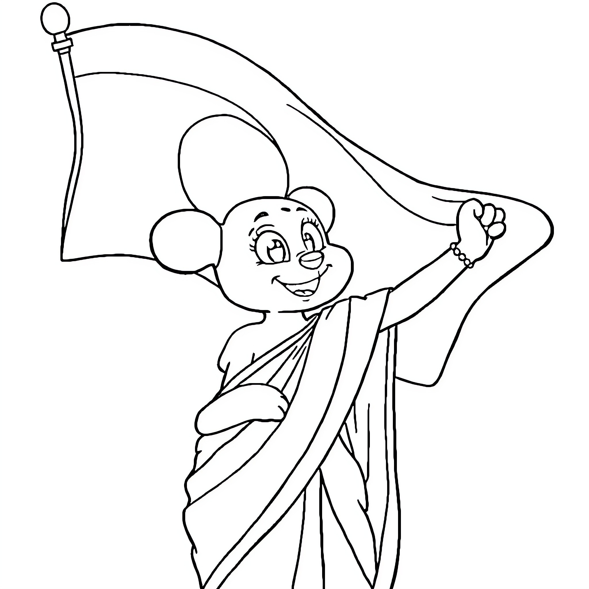 Bluey celebrating with a flag Coloring Page (free black-and-white line drawing printable PDF for all, from beginners to advanced learners, including children, teens, adults, and seniors)