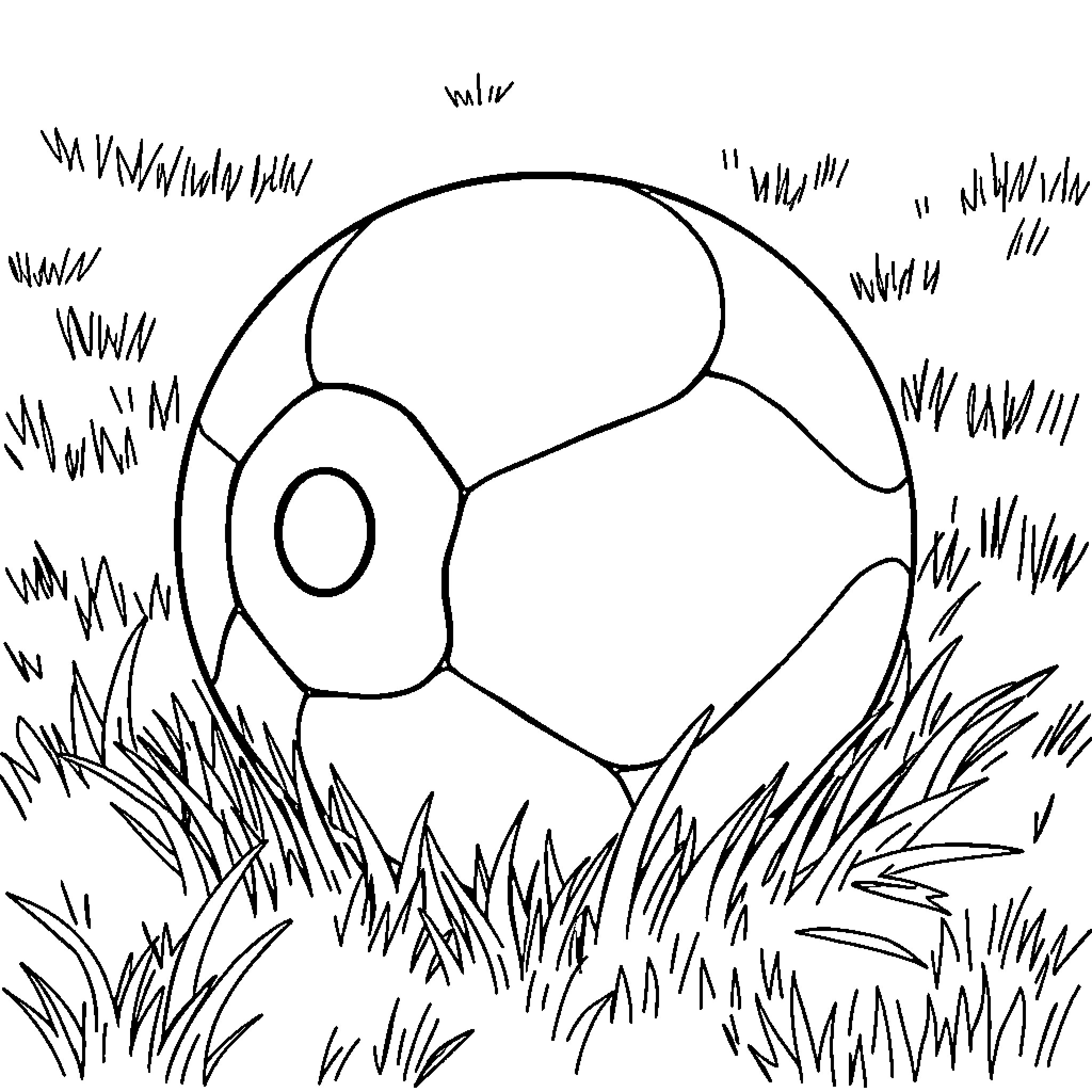 Ball hidden in the grass Coloring Page (free black-and-white line drawing printable PDF for all, from beginners to advanced learners, including children, teens, adults, and seniors)