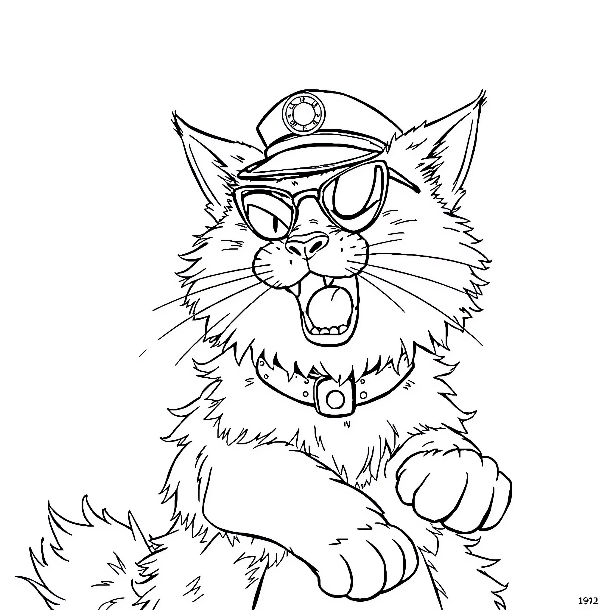 Lieutenant Columbo's Feline Detective Assistant Coloring Page (free black-and-white line drawing printable PDF for all, from beginners to advanced learners, including children, teens, adults, and seniors)