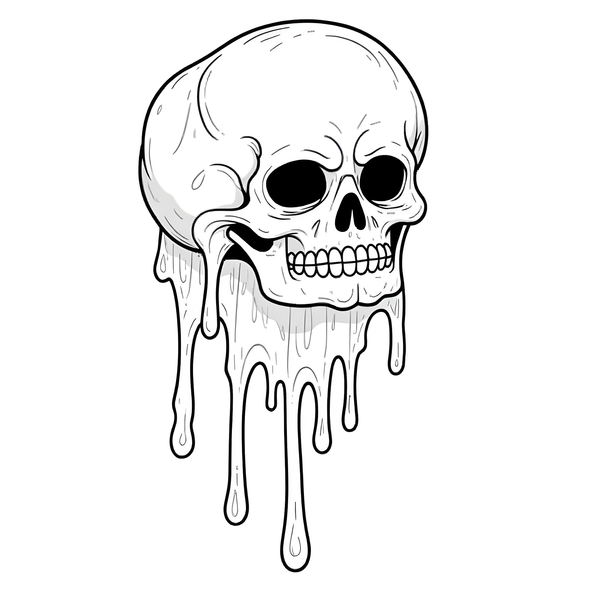 Skull with Dripping Horror Expression Coloring Page (free black-and-white line drawing printable PDF for all, from beginners to advanced learners, including children, teens, adults, and seniors)