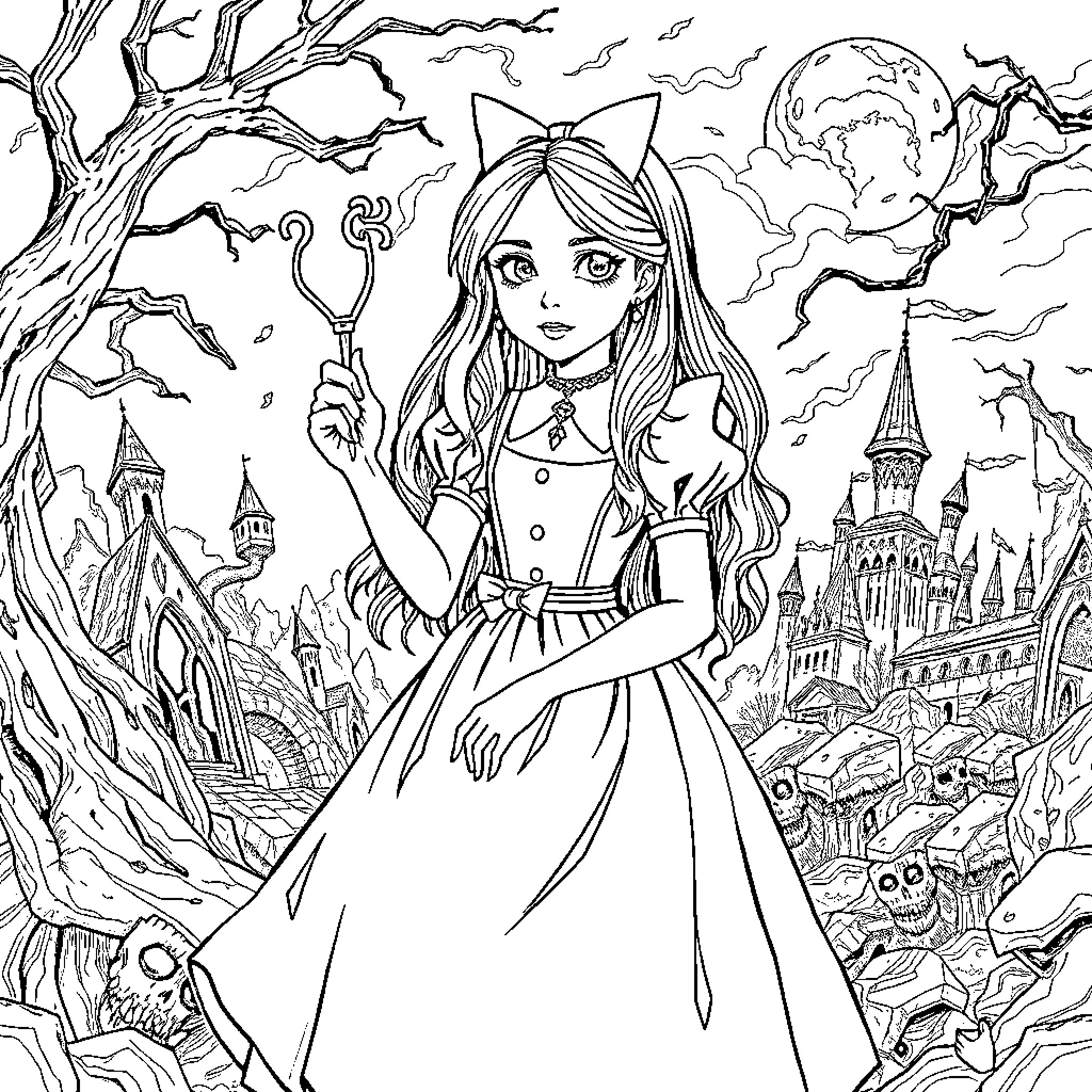 Mercury Exploring the Enchanted Realm Coloring Page (free black-and-white line drawing printable PDF for all, from beginners to advanced learners, including children, teens, adults, and seniors)