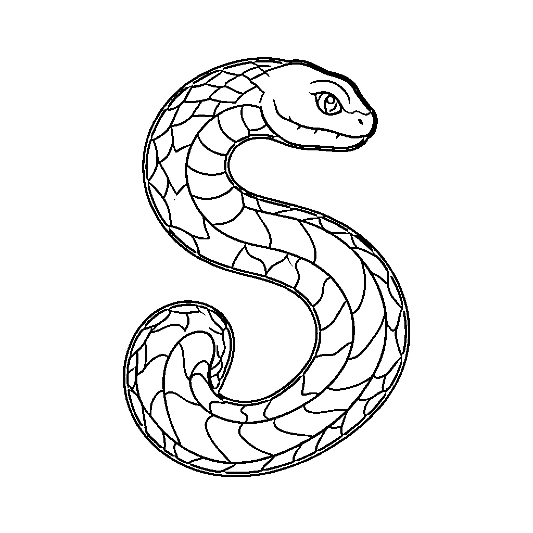 Serpent slithering in simplistic style Coloring Page (free black-and-white line drawing printable PDF for all, from beginners to advanced learners, including children, teens, adults, and seniors)