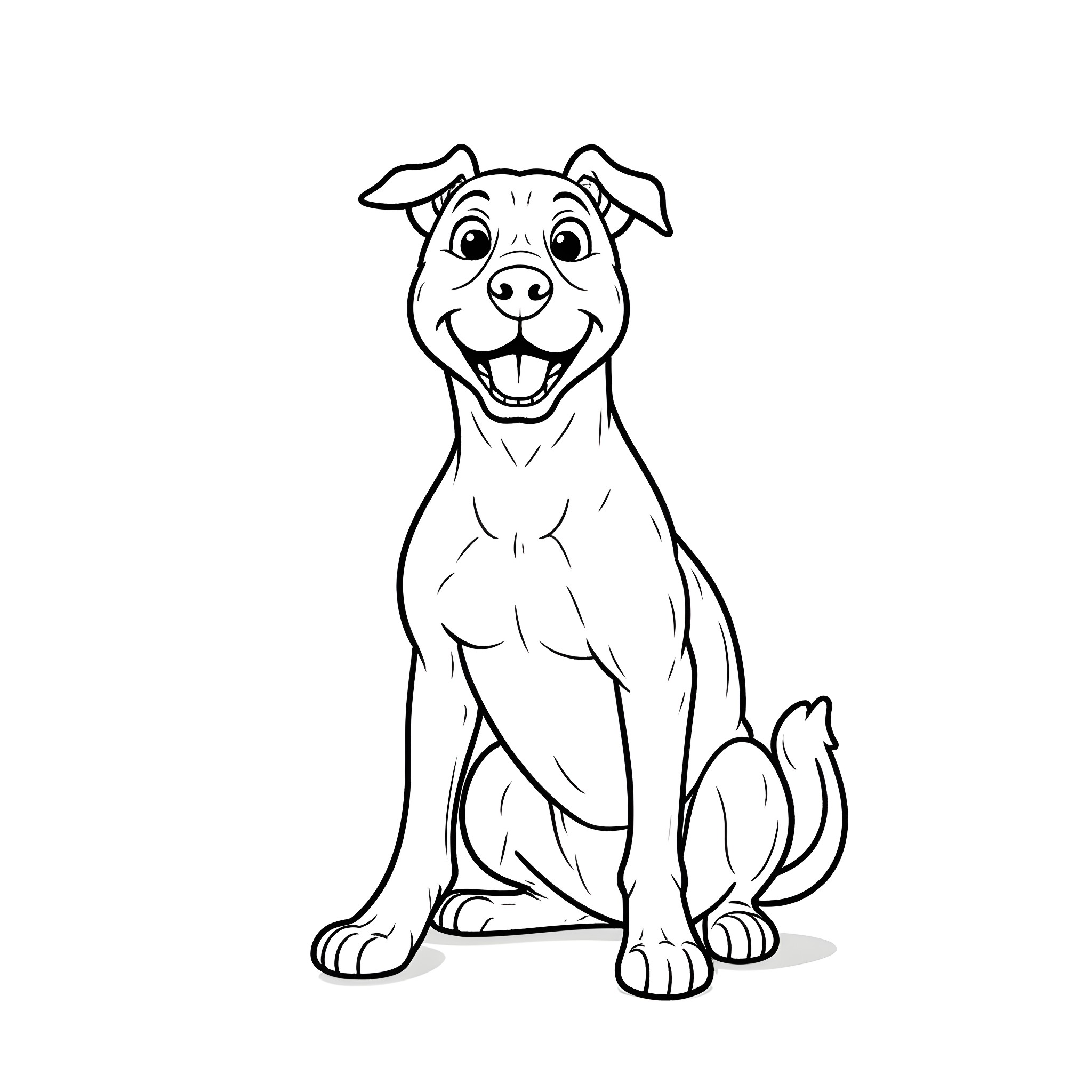 Bull Mastiff dog sitting and smiling happily Coloring Page (free black-and-white line drawing printable PDF for all, from beginners to advanced learners, including children, teens, adults, and seniors)