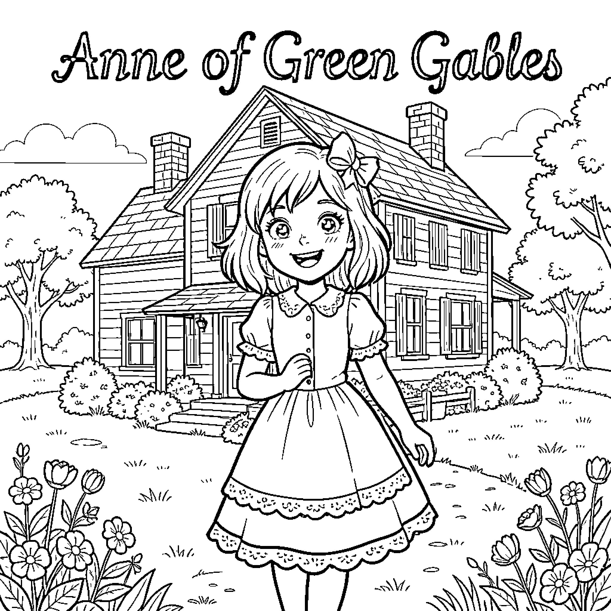 Anne of Green Gables: A Charming Tale of a Young Girl Coloring Page (free black-and-white line drawing printable PDF for all, from beginners to advanced learners, including children, teens, adults, and seniors)
