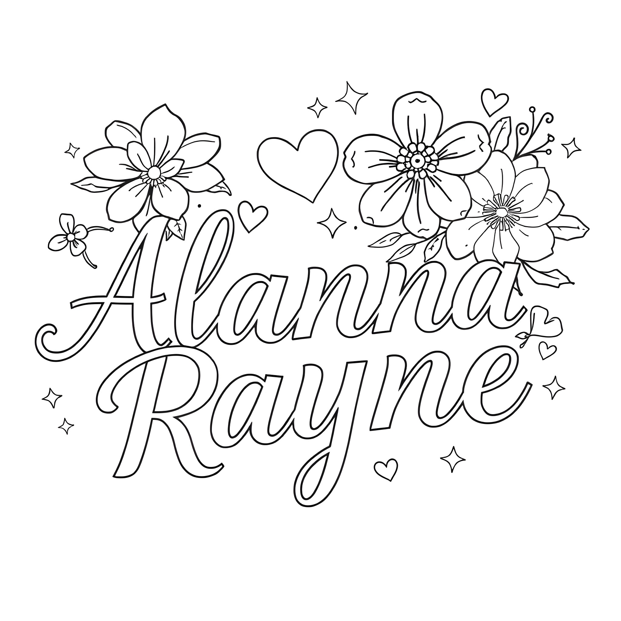 Font of flowery happiness Coloring Page (free black-and-white line drawing printable PDF for all, from beginners to advanced learners, including children, teens, adults, and seniors)