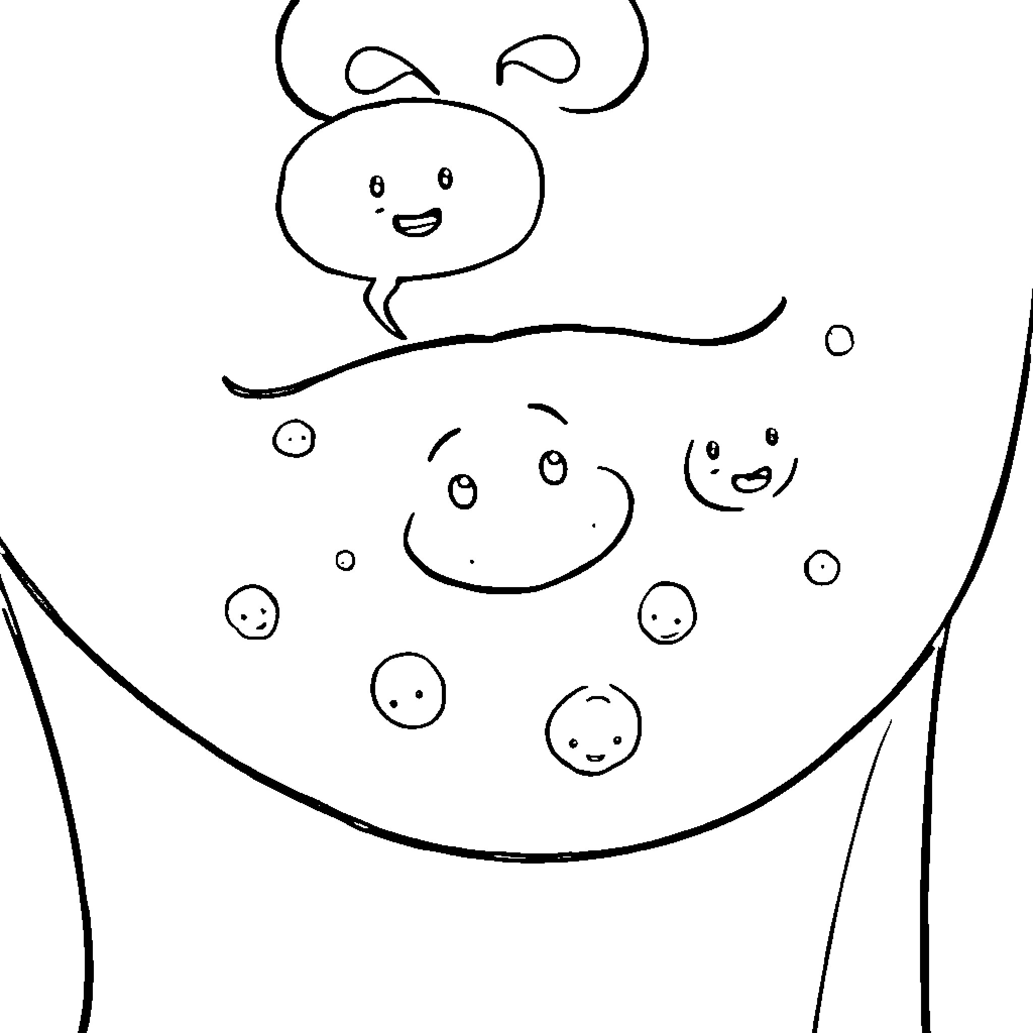 Pimple faces playfully floating in the air Coloring Page (free black-and-white line drawing printable PDF for all, from beginners to advanced learners, including children, teens, adults, and seniors)
