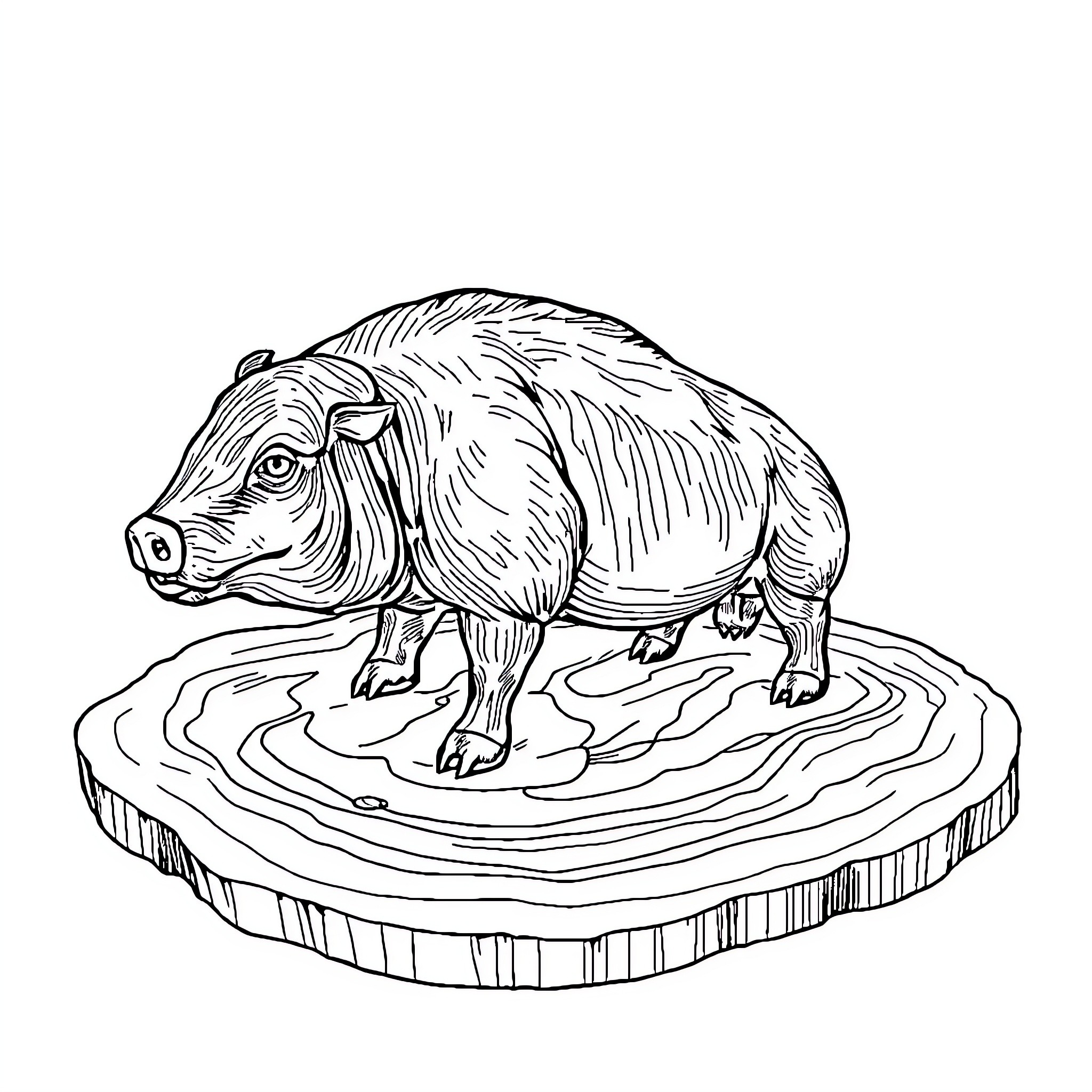 Côte de Bœuf on Tree Stump Coloring Page (free black-and-white line drawing printable PDF for all, from beginners to advanced learners, including children, teens, adults, and seniors)