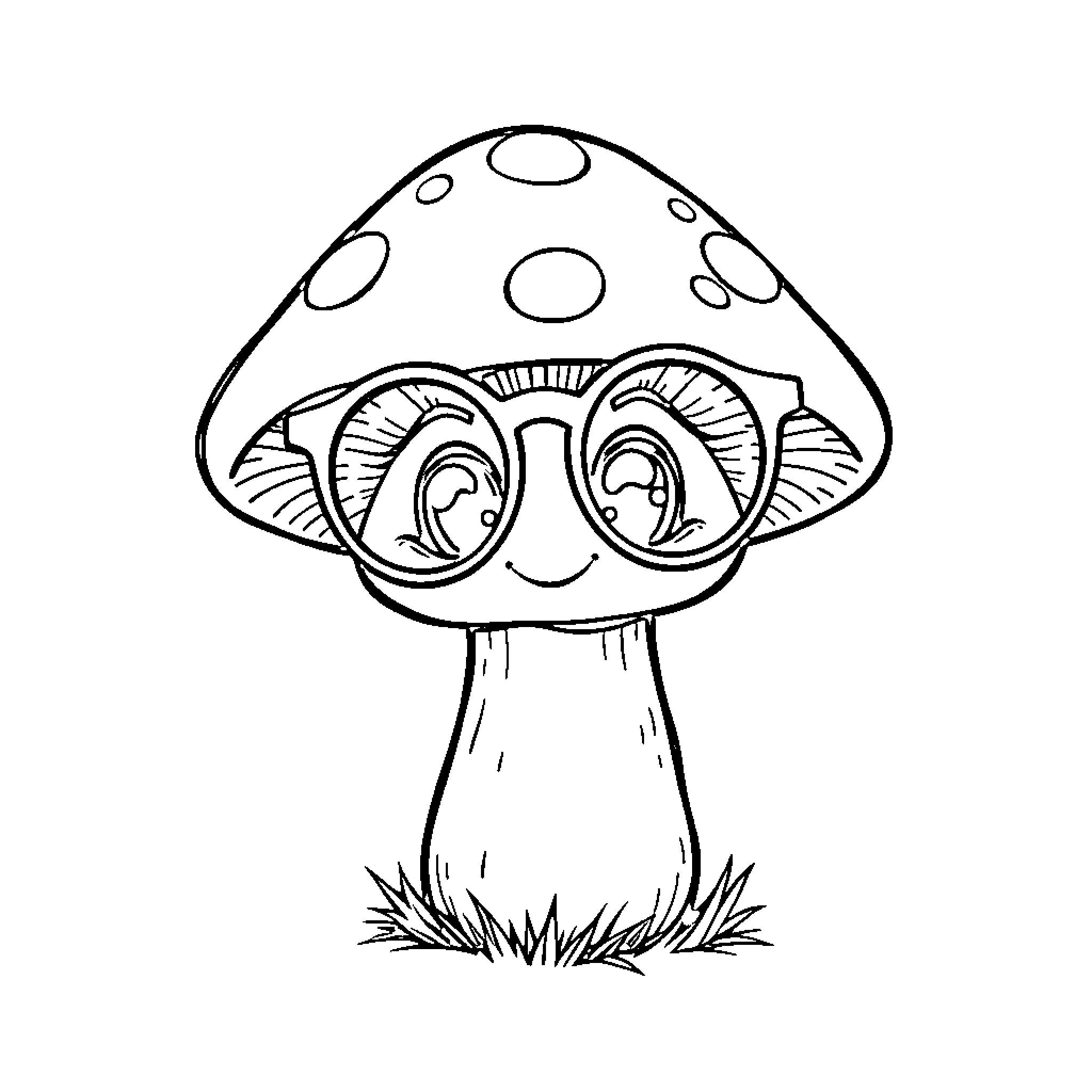 Mushroom with Expressive Eyes Coloring Page (free black-and-white line drawing printable PDF for all, from beginners to advanced learners, including children, teens, adults, and seniors)