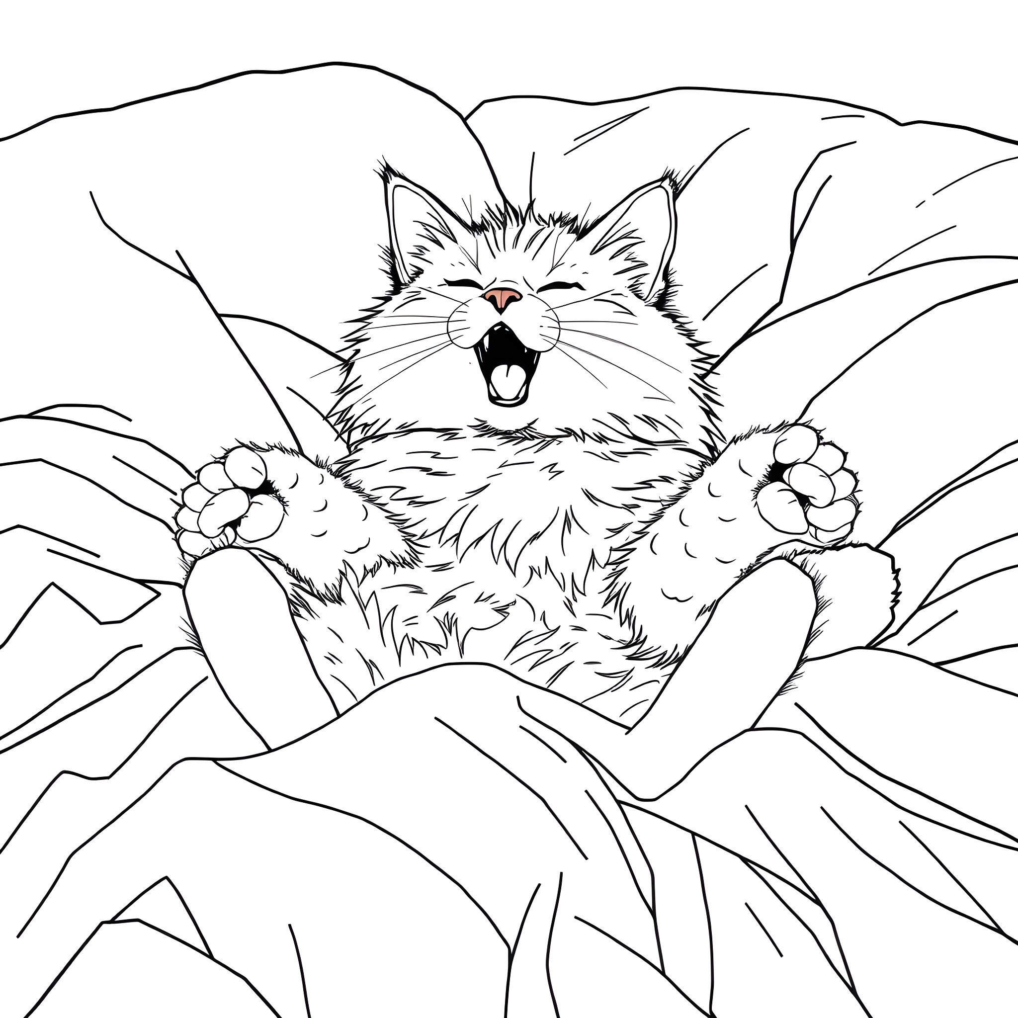 Cat resting peacefully in nature Coloring Page (free black-and-white line drawing printable PDF for all, from beginners to advanced learners, including children, teens, adults, and seniors)