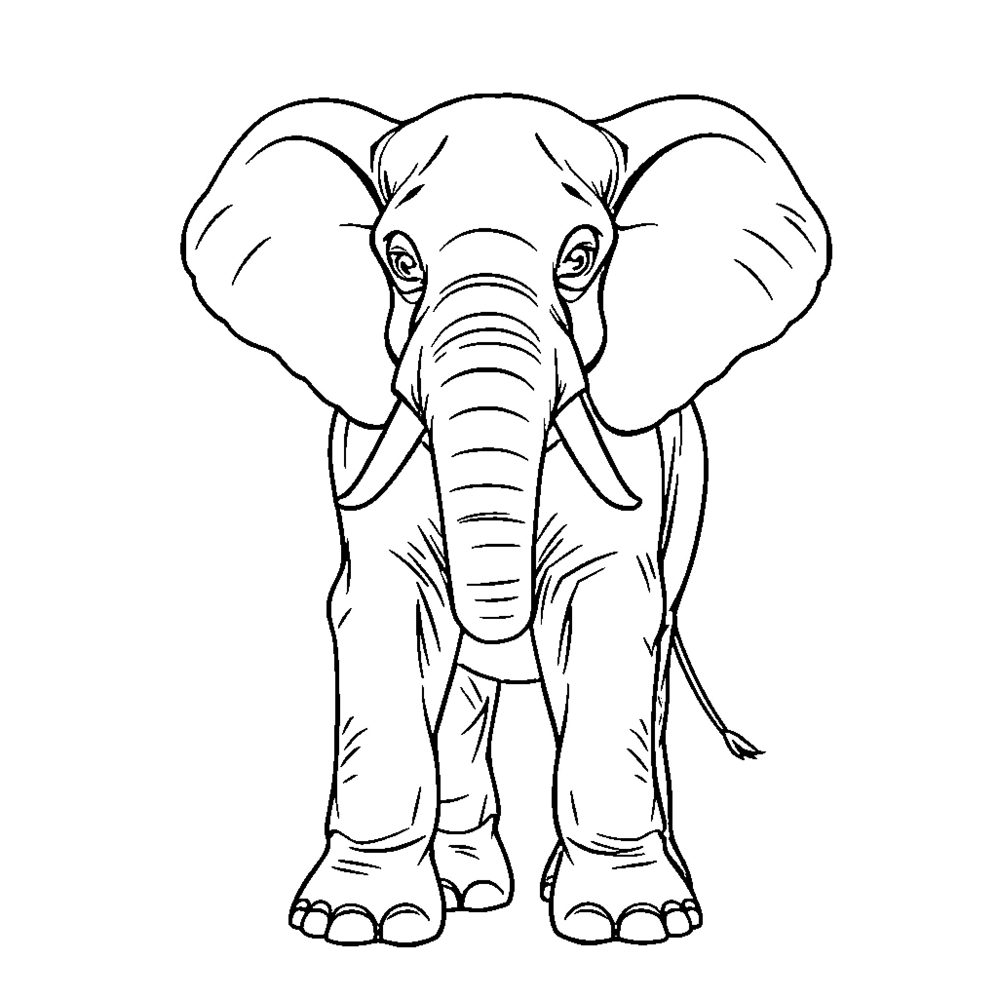Elephant standing tall and proud Coloring Page (free black-and-white line drawing printable PDF for all, from beginners to advanced learners, including children, teens, adults, and seniors)
