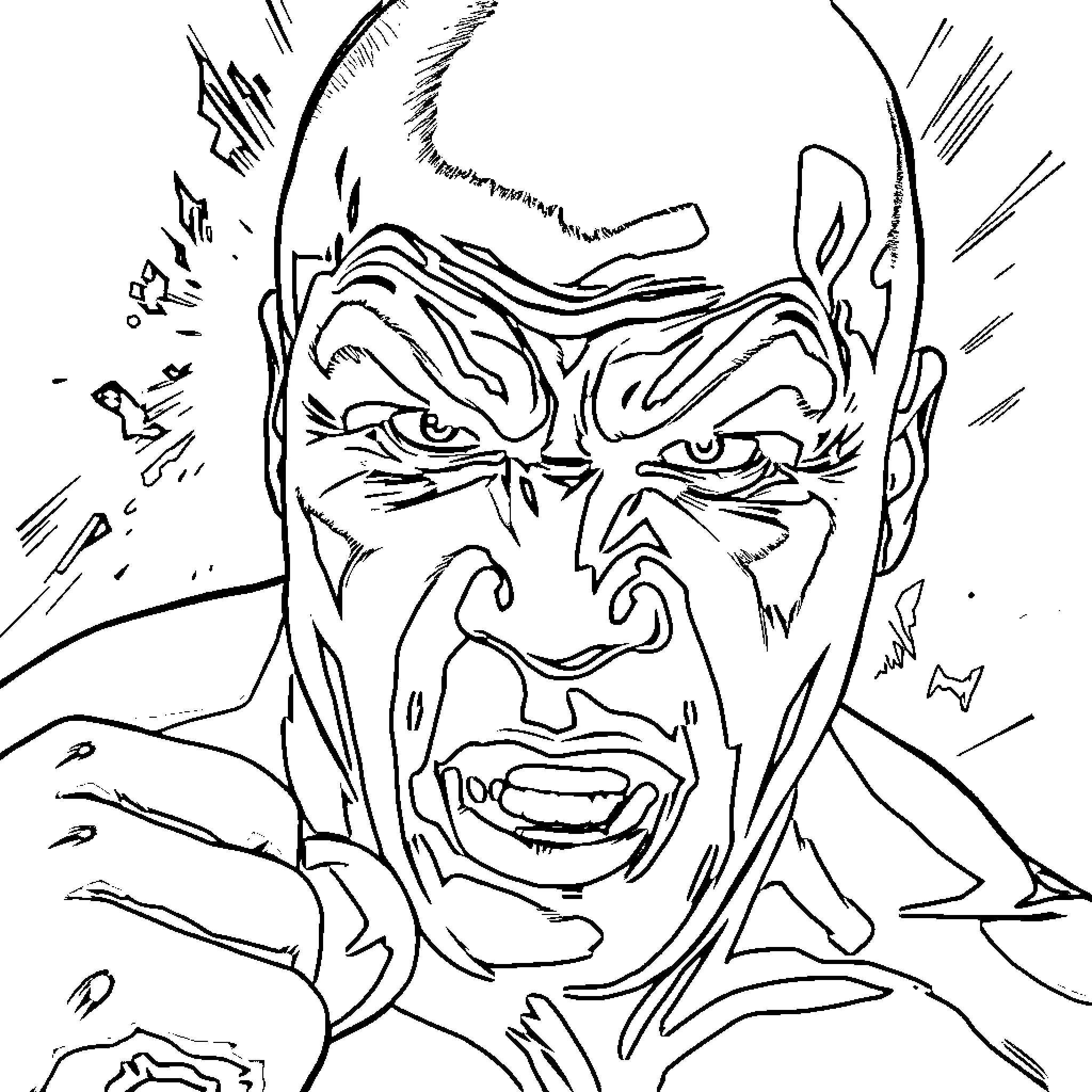 Mike Tyson's Intense Facial Expression Coloring Page (free black-and-white line drawing printable PDF for all, from beginners to advanced learners, including children, teens, adults, and seniors)