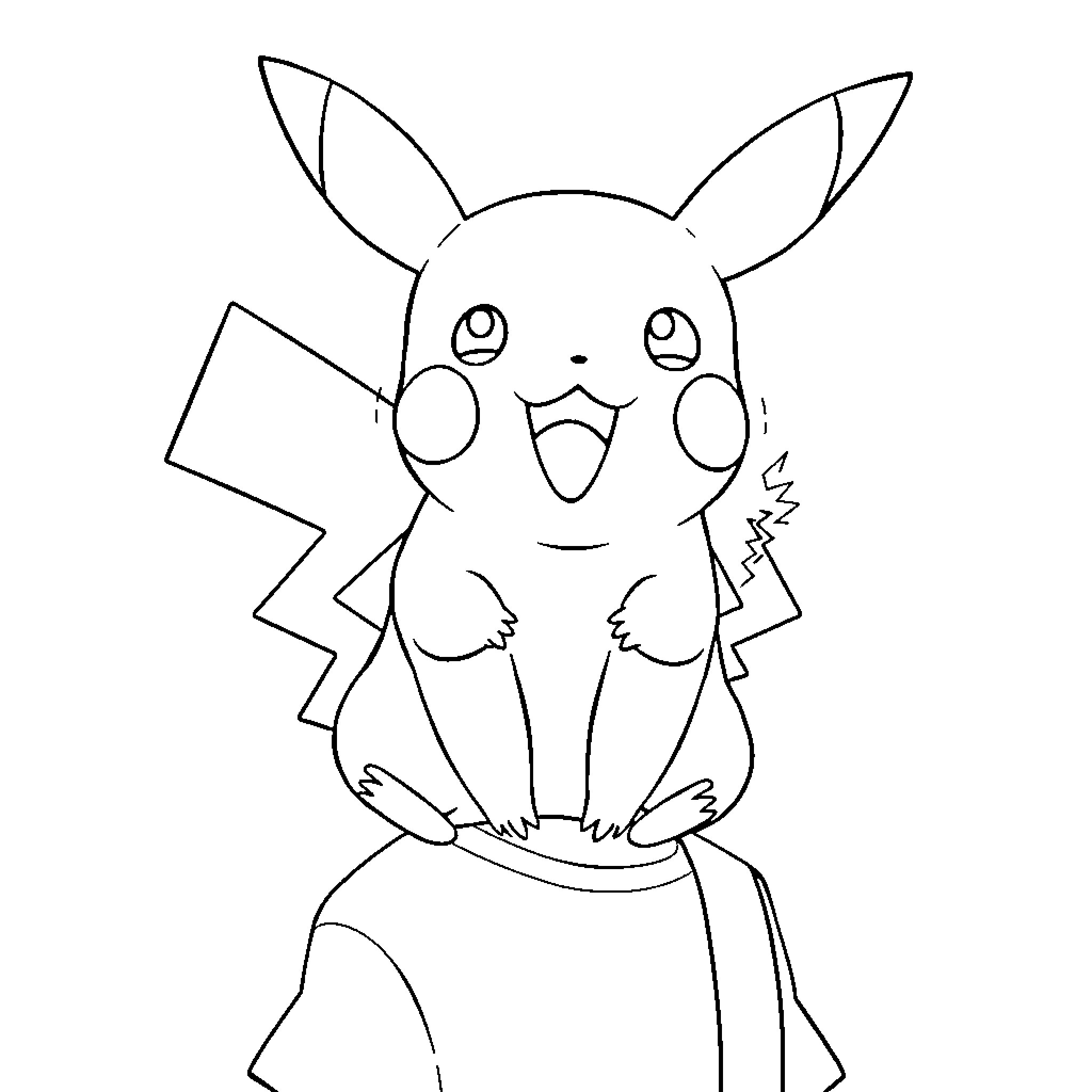 Pikachu Expressing Excitement Coloring Page (free black-and-white line drawing printable PDF for all, from beginners to advanced learners, including children, teens, adults, and seniors)