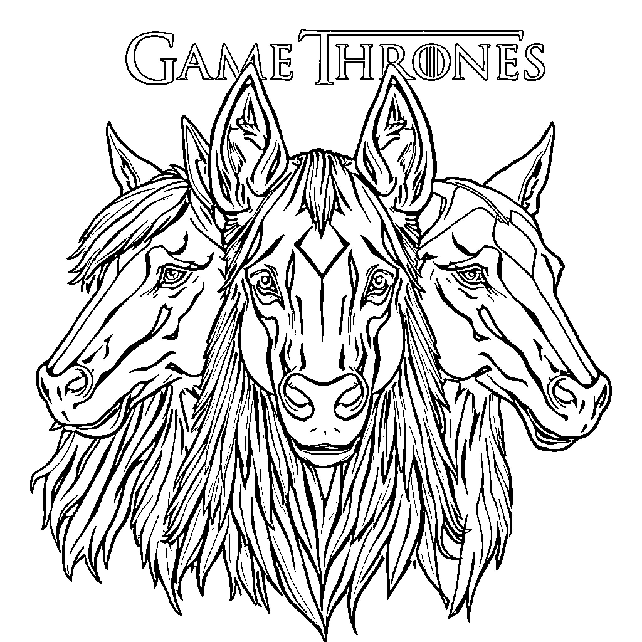 Dogs of Game of Thrones Coloring Page (free black-and-white line drawing printable PDF for all, from beginners to advanced learners, including children, teens, adults, and seniors)